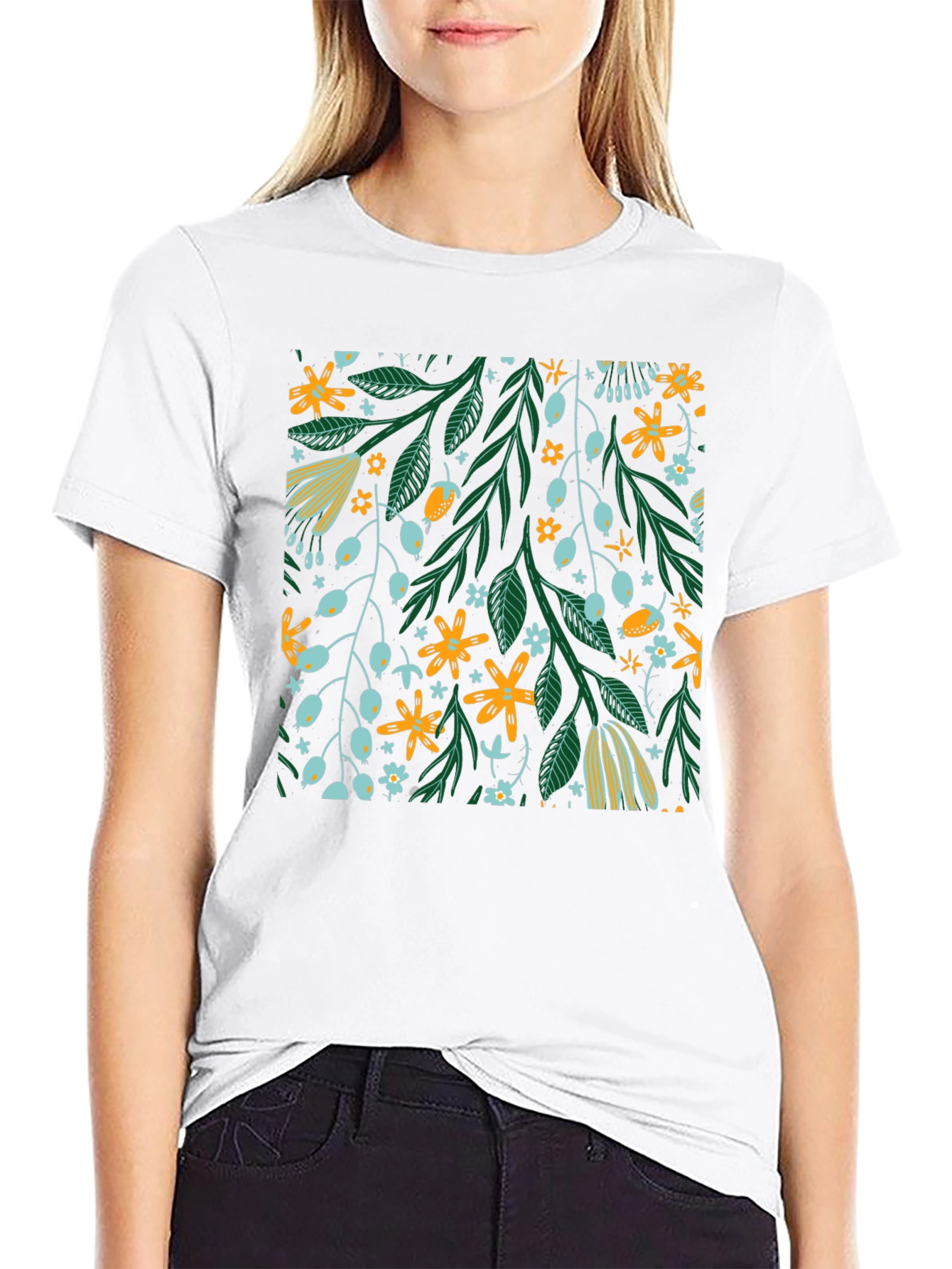 Floral Pattern Black T-Shirt - Trendy Unisex Design
