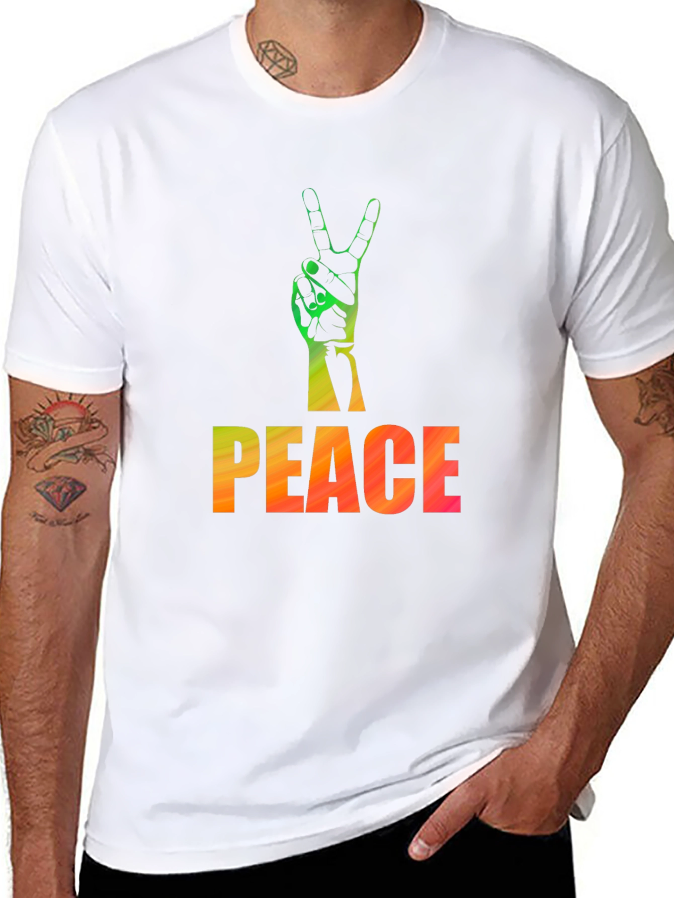 Peace Sign Graphic Tee - Black Casual T-Shirt