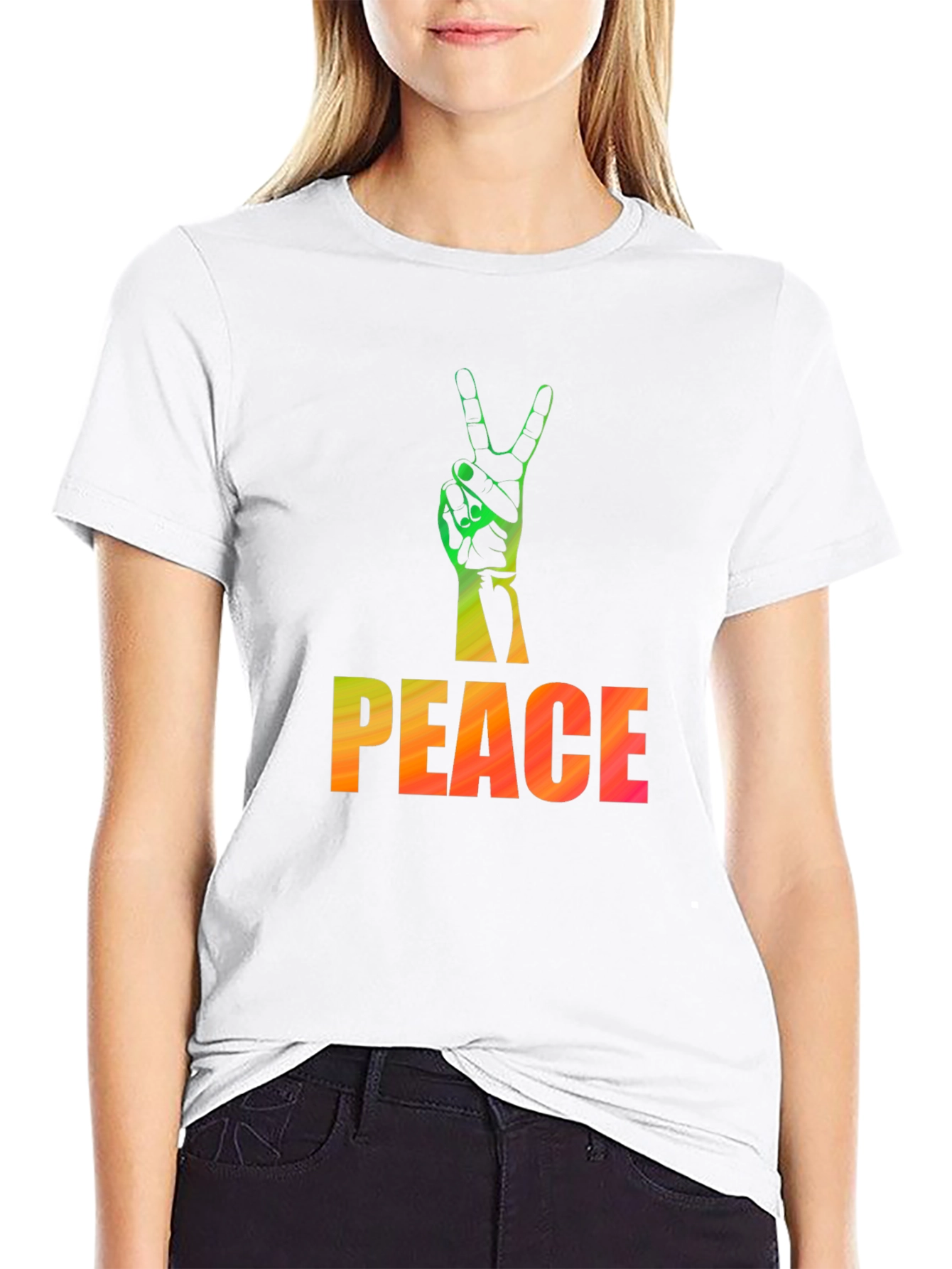 Peace Sign Graphic Tee - Black Casual T-Shirt