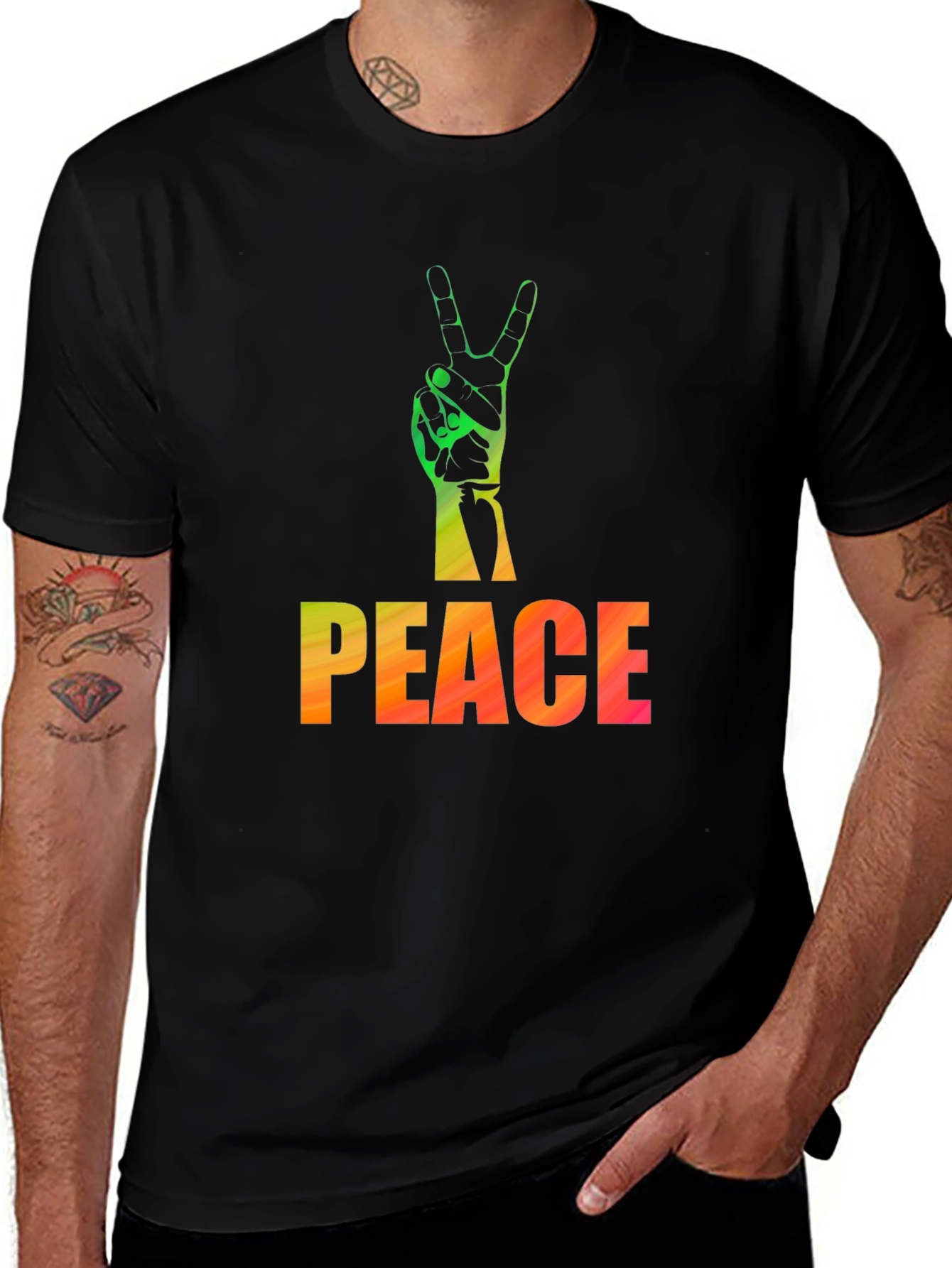 Peace Sign Graphic Tee - Black Casual T-Shirt