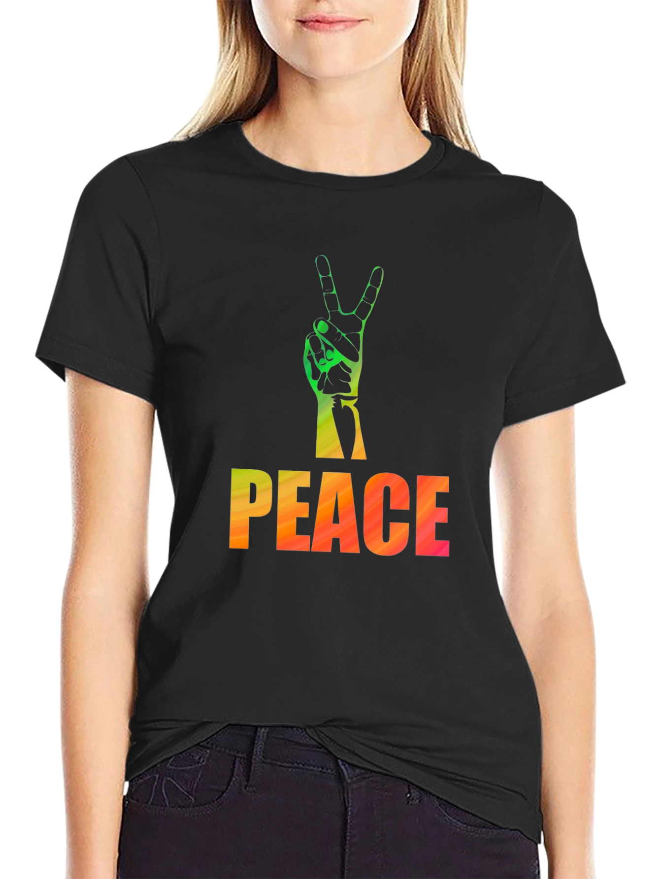 Peace Sign Graphic Tee - Black Casual T-Shirt
