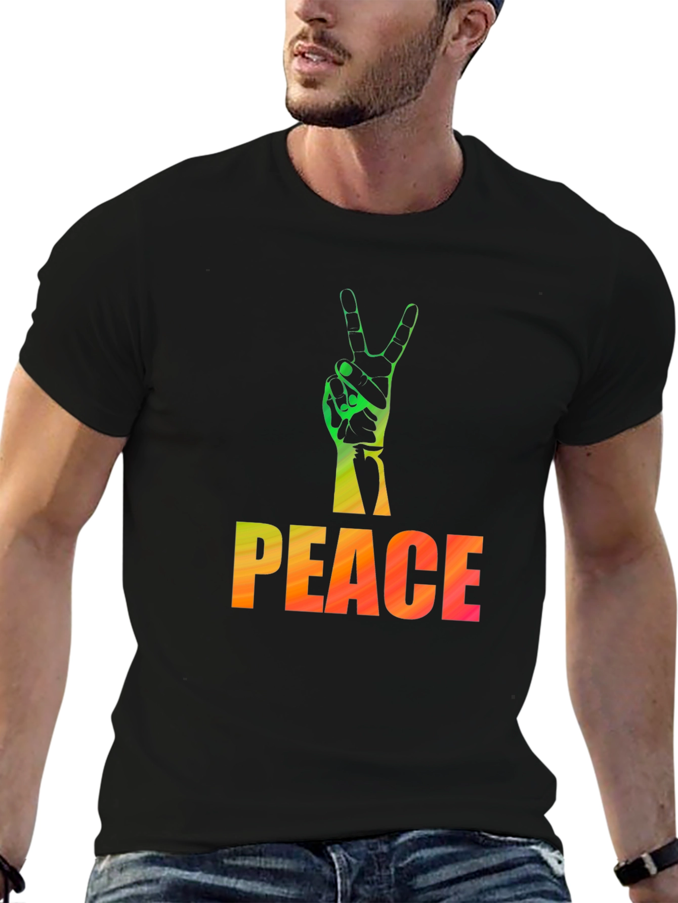 Peace Sign Graphic Tee - Black Casual T-Shirt