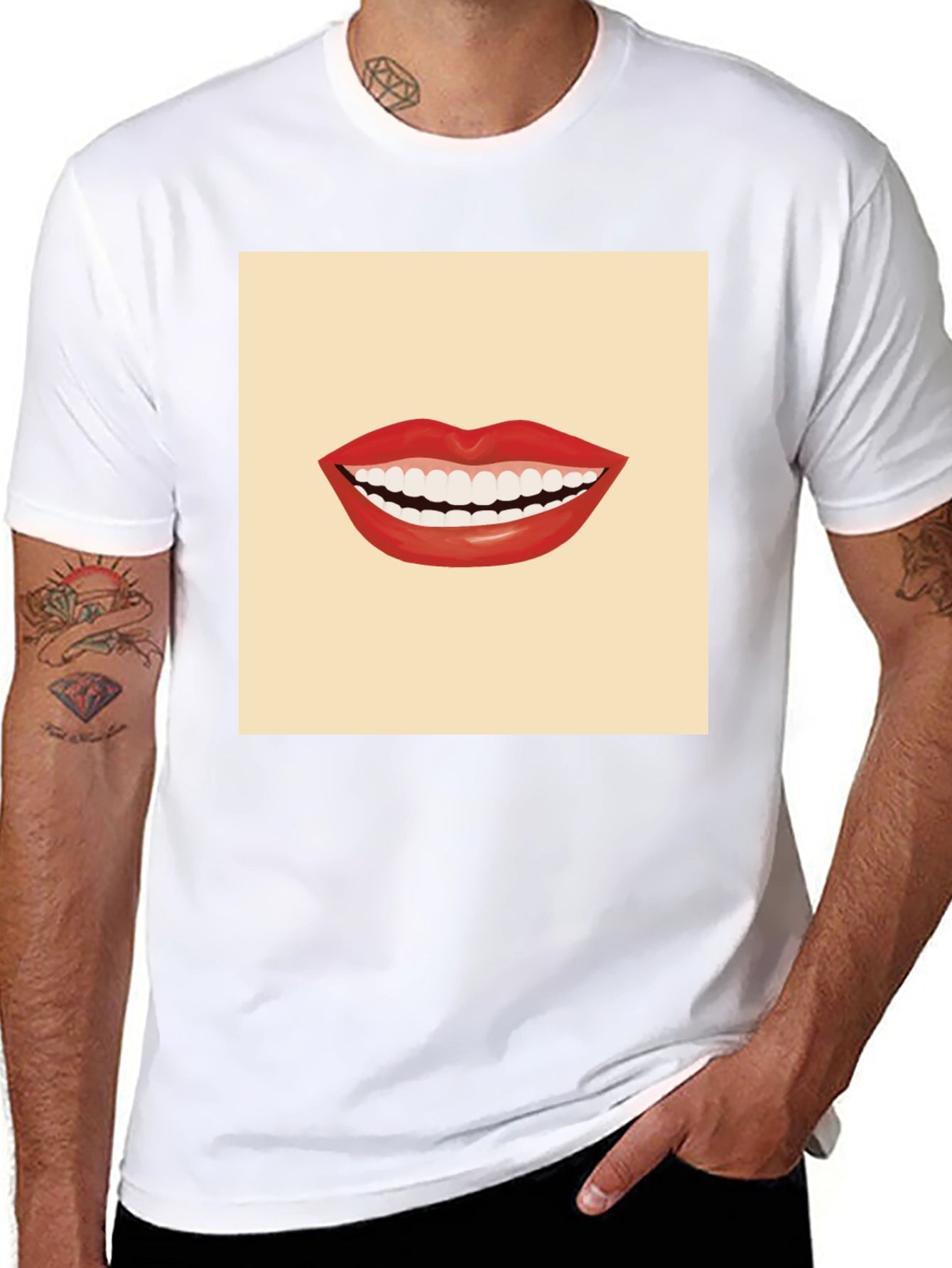 Smiling Mouth Graphic Tee - Black Cotton T-Shirt