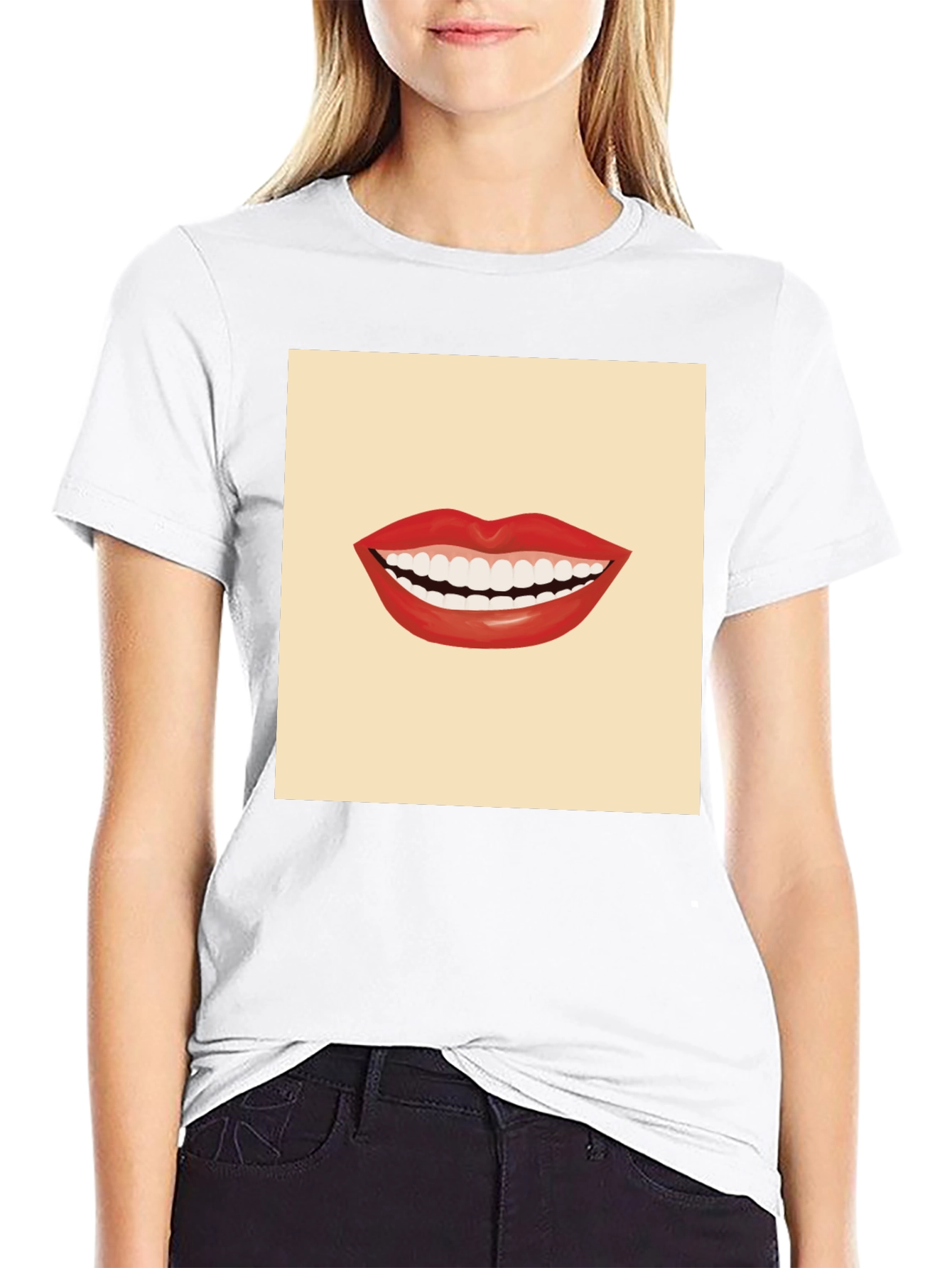 Smiling Mouth Graphic Tee - Black Cotton T-Shirt