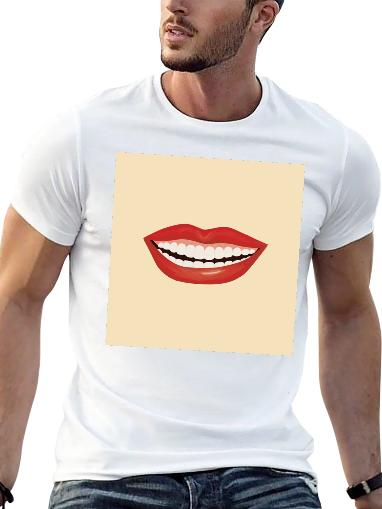 Smiling Mouth Graphic Tee - Black Cotton T-Shirt