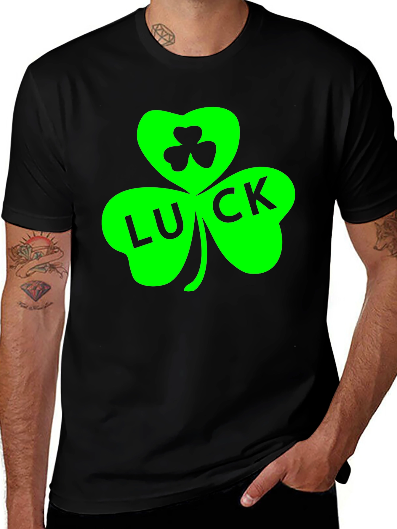 Lucky Green Shamrock Black T-Shirt