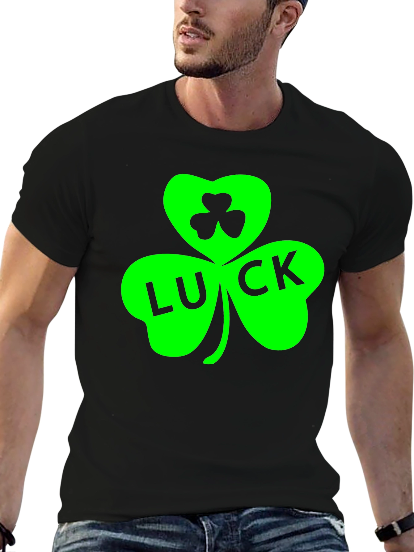 Lucky Green Shamrock Black T-Shirt