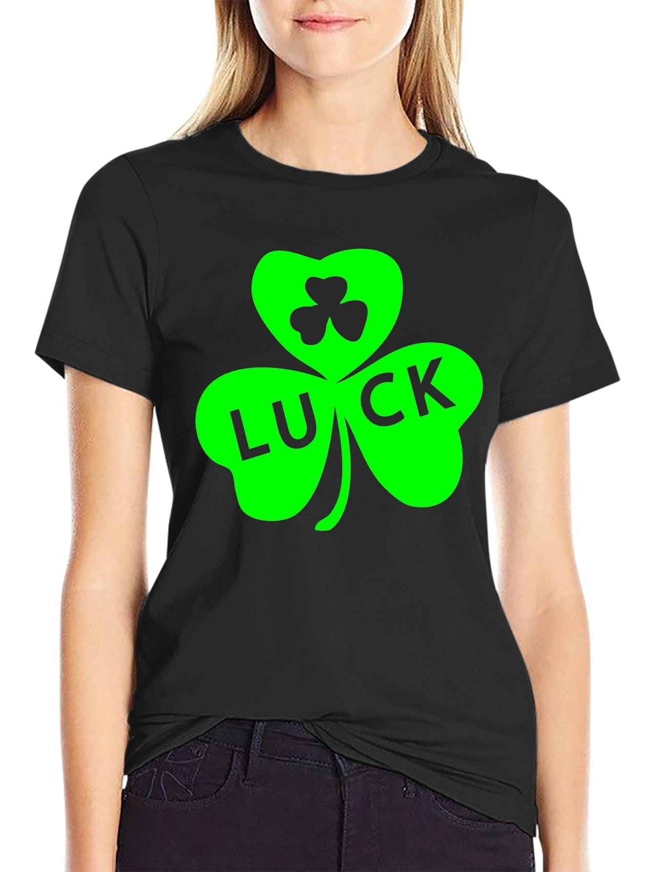 Lucky Green Shamrock Black T-Shirt