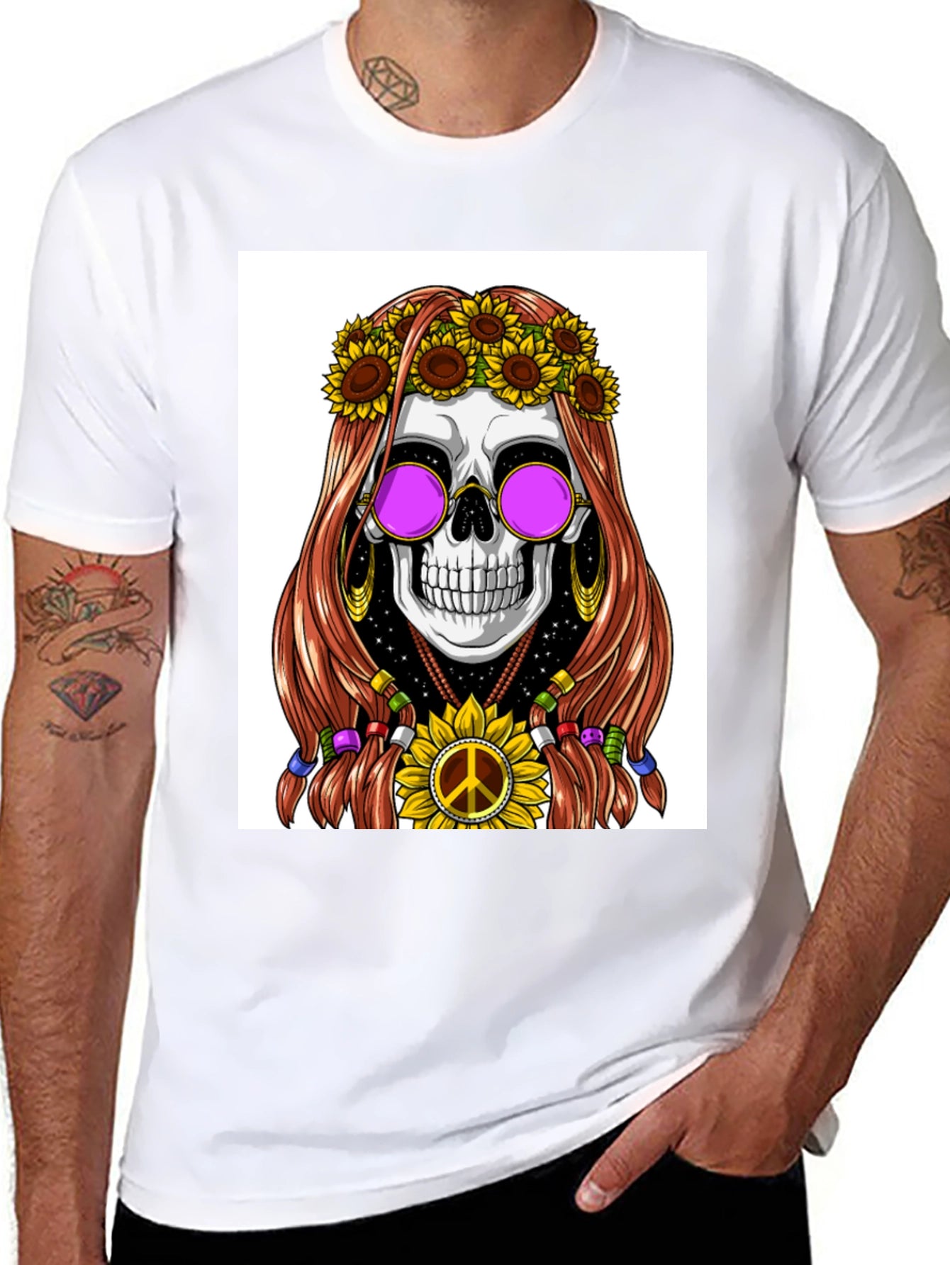 Hippie Skull Graphic T-Shirt