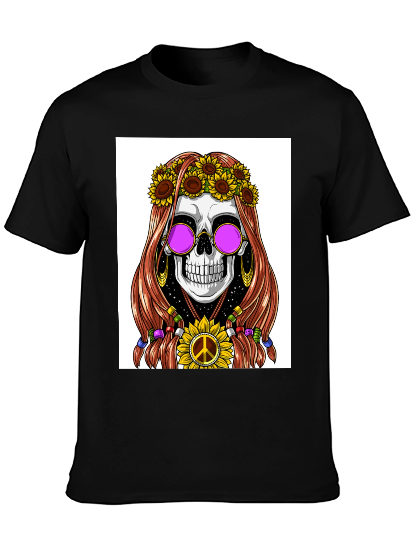 Hippie Skull Graphic T-Shirt