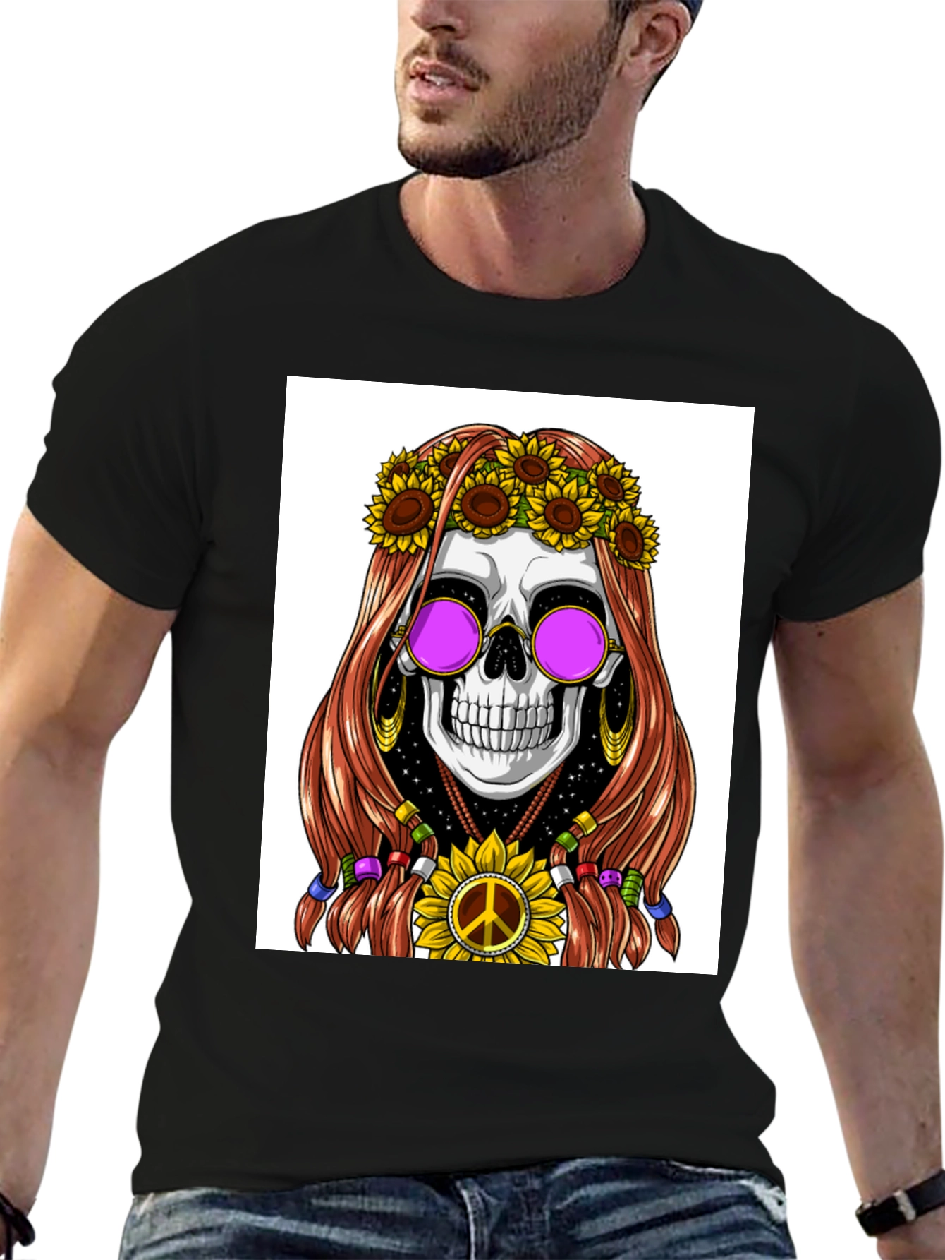 Hippie Skull Graphic T-Shirt