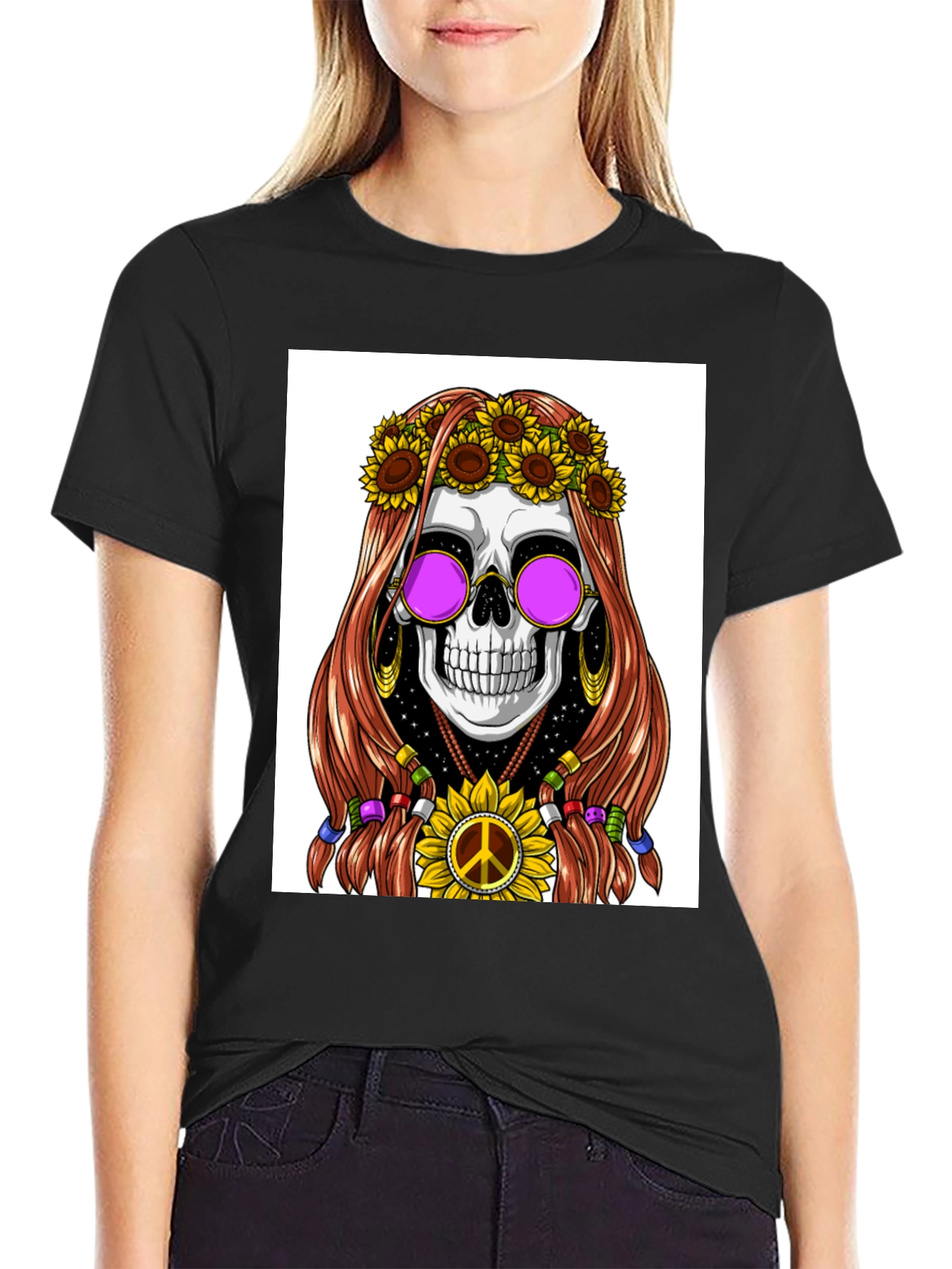 Hippie Skull Graphic T-Shirt