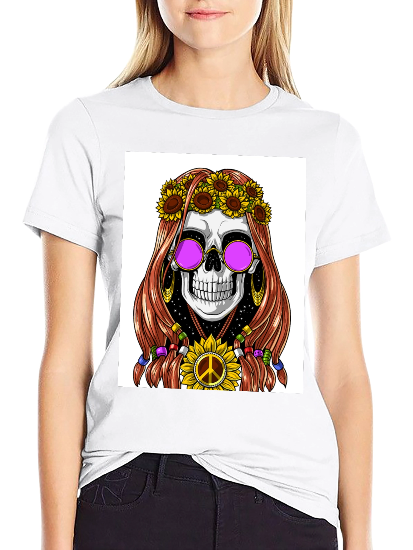 Hippie Skull Graphic T-Shirt