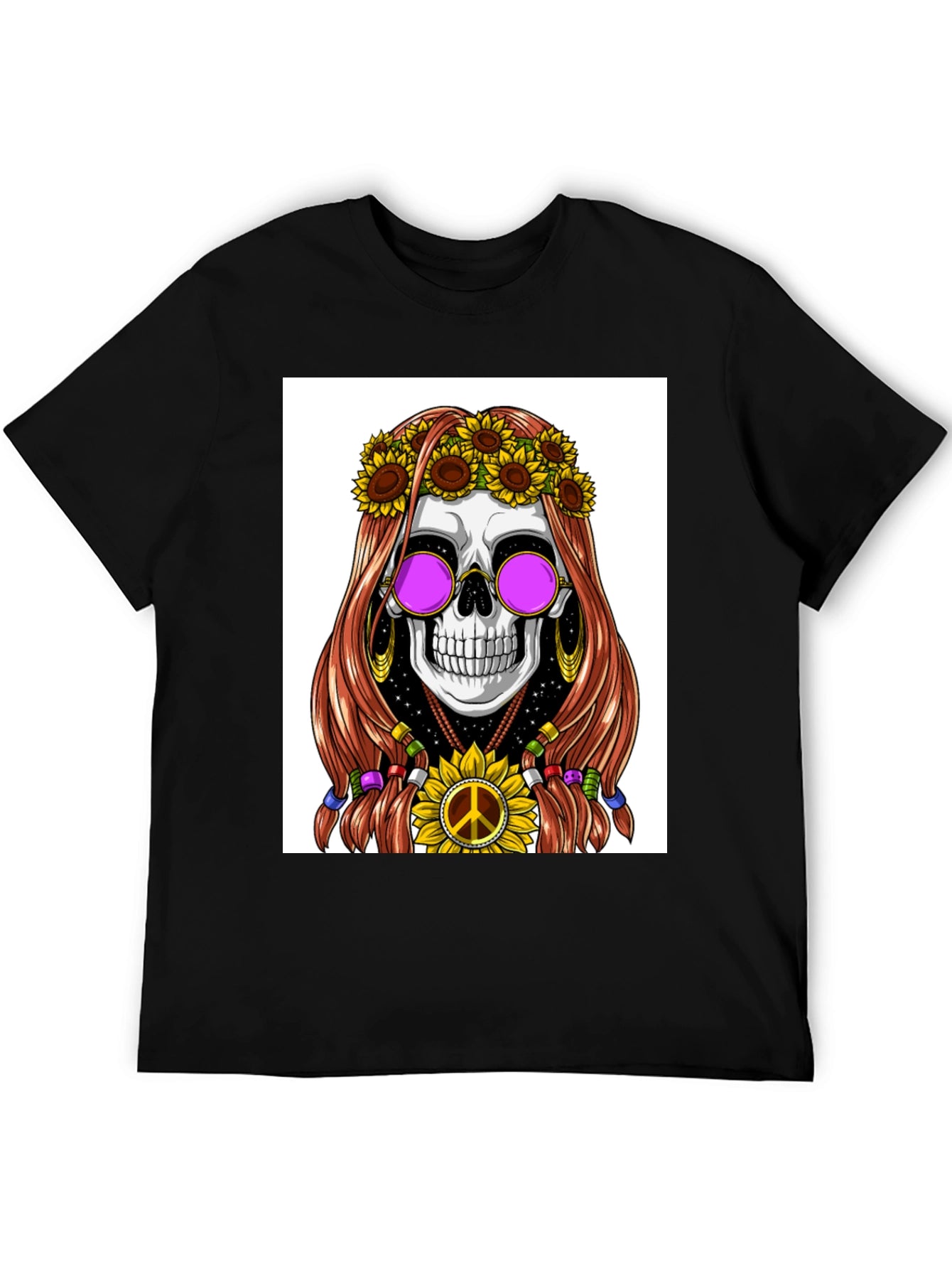 Hippie Skull Graphic T-Shirt