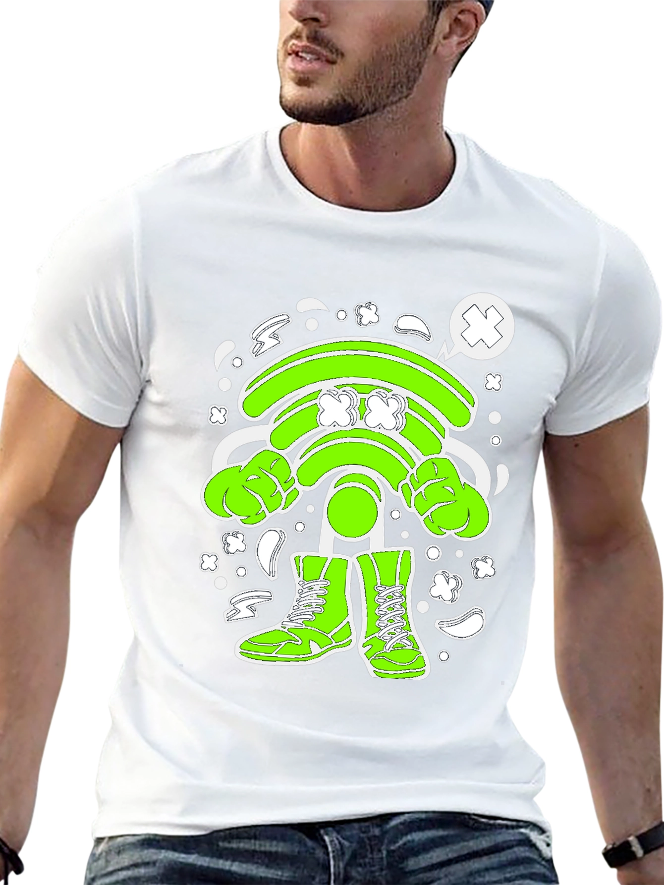 Funny Wifi Cartoon Graphic T-Shirt