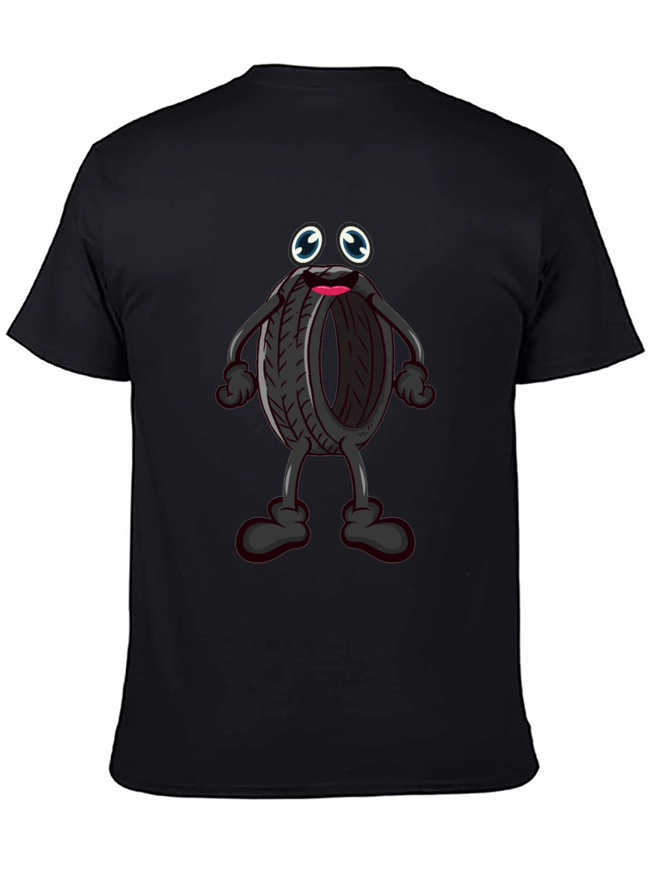 Cartoon Tire T-Shirt - Black Crew Neck