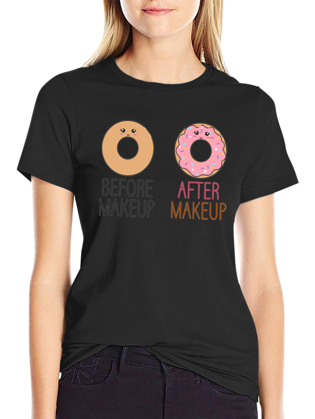 Donut Makeup T-Shirt Funny Graphic Tee