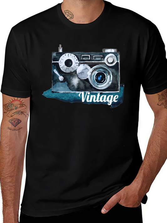 Vintage Camera Graphic Tee - Stylish Black T-Shirt