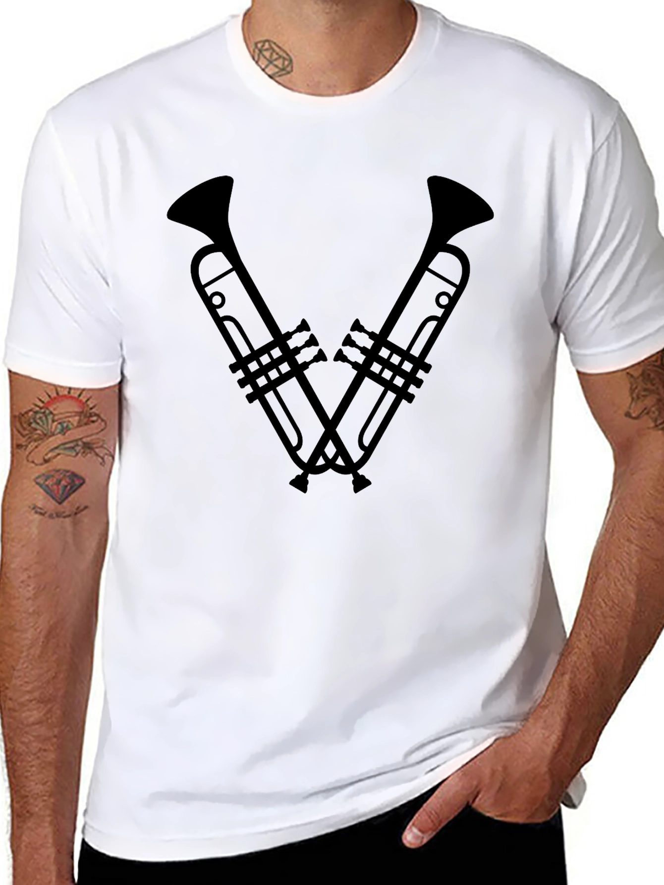 Trumpet V-Neck Graphic Tee - Musician T-Shirt