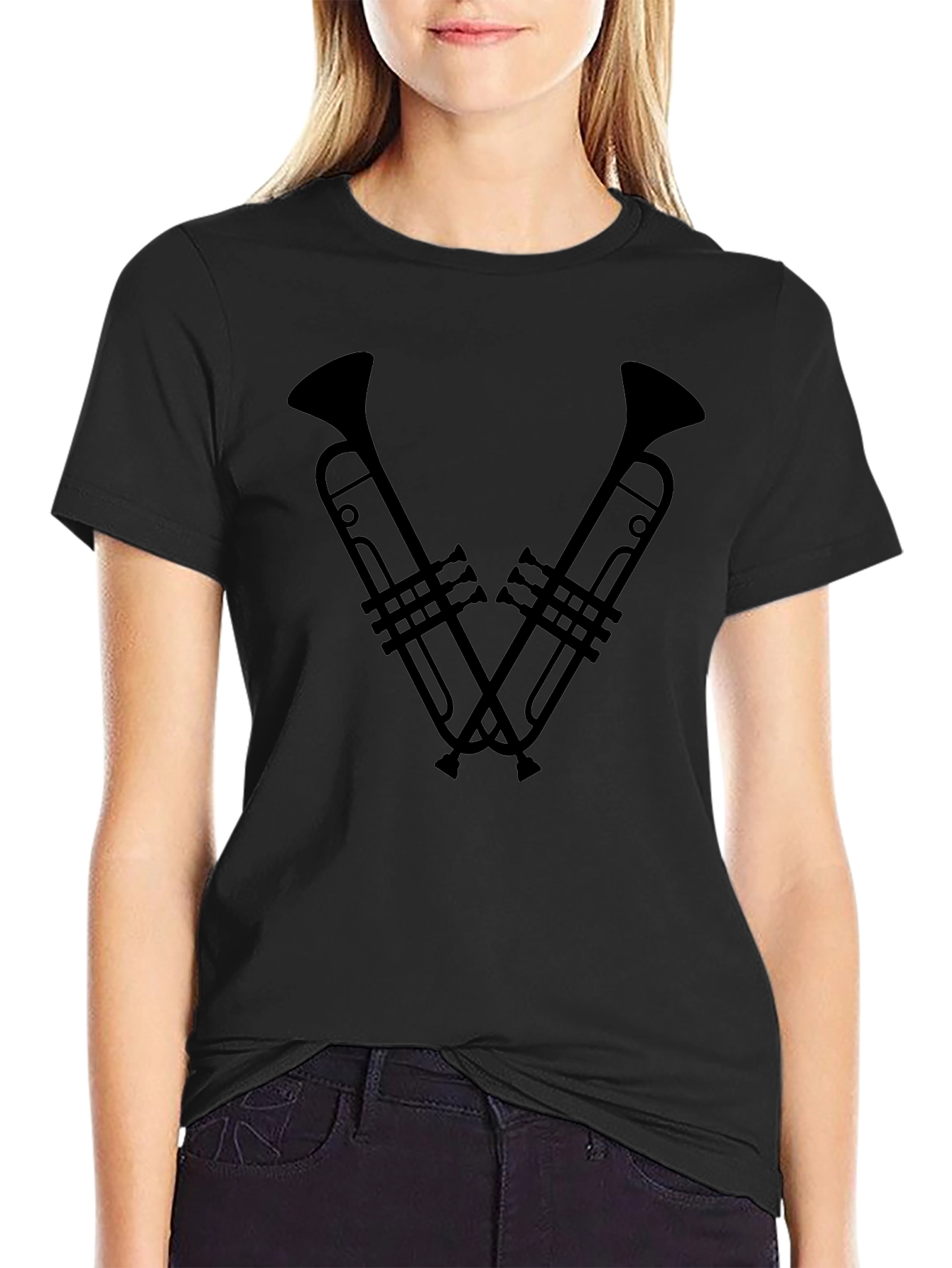 Trumpet V-Neck Graphic Tee - Musician T-Shirt