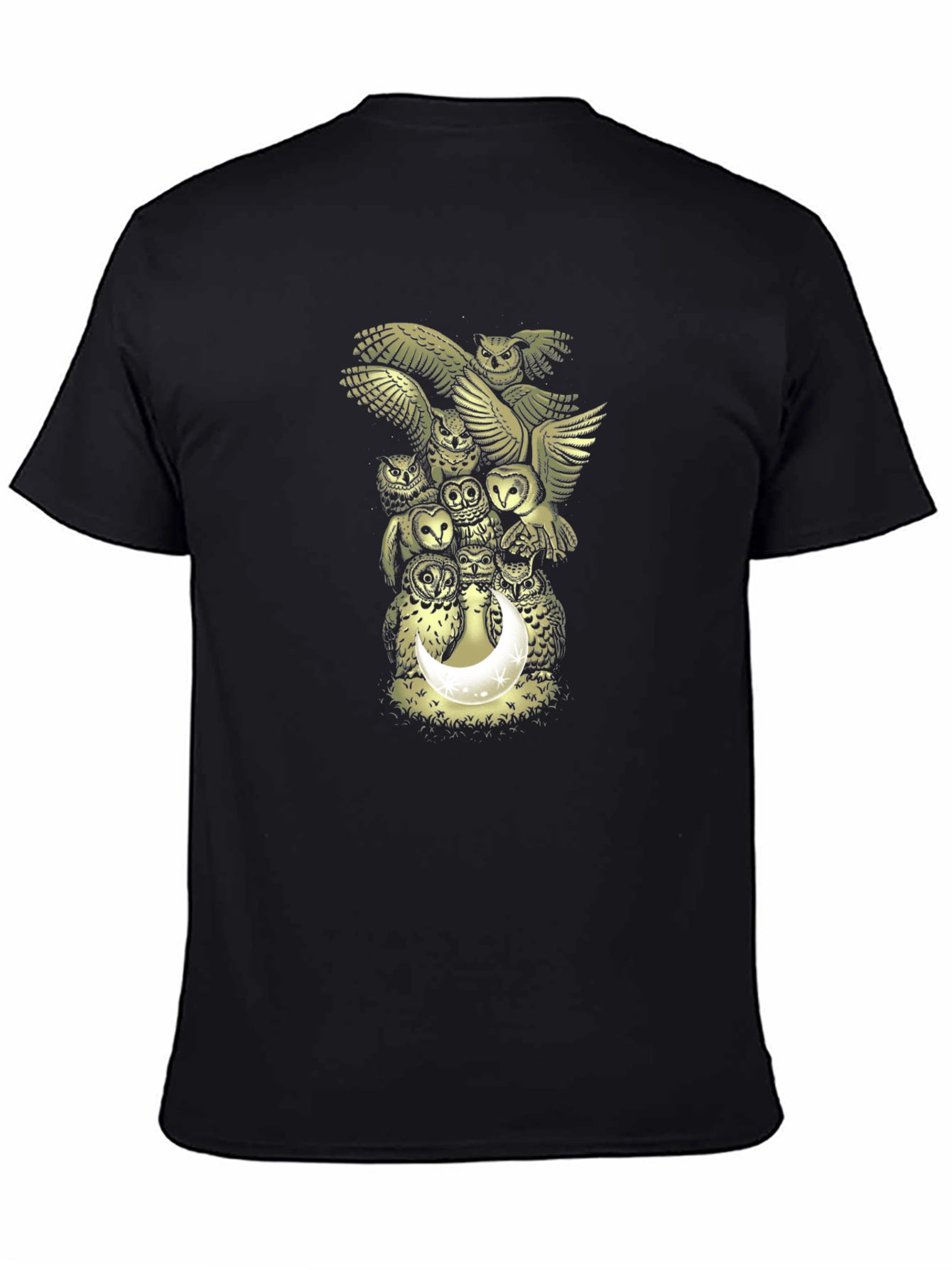 Owl Moon Graphic Print Mens Black T-Shirt