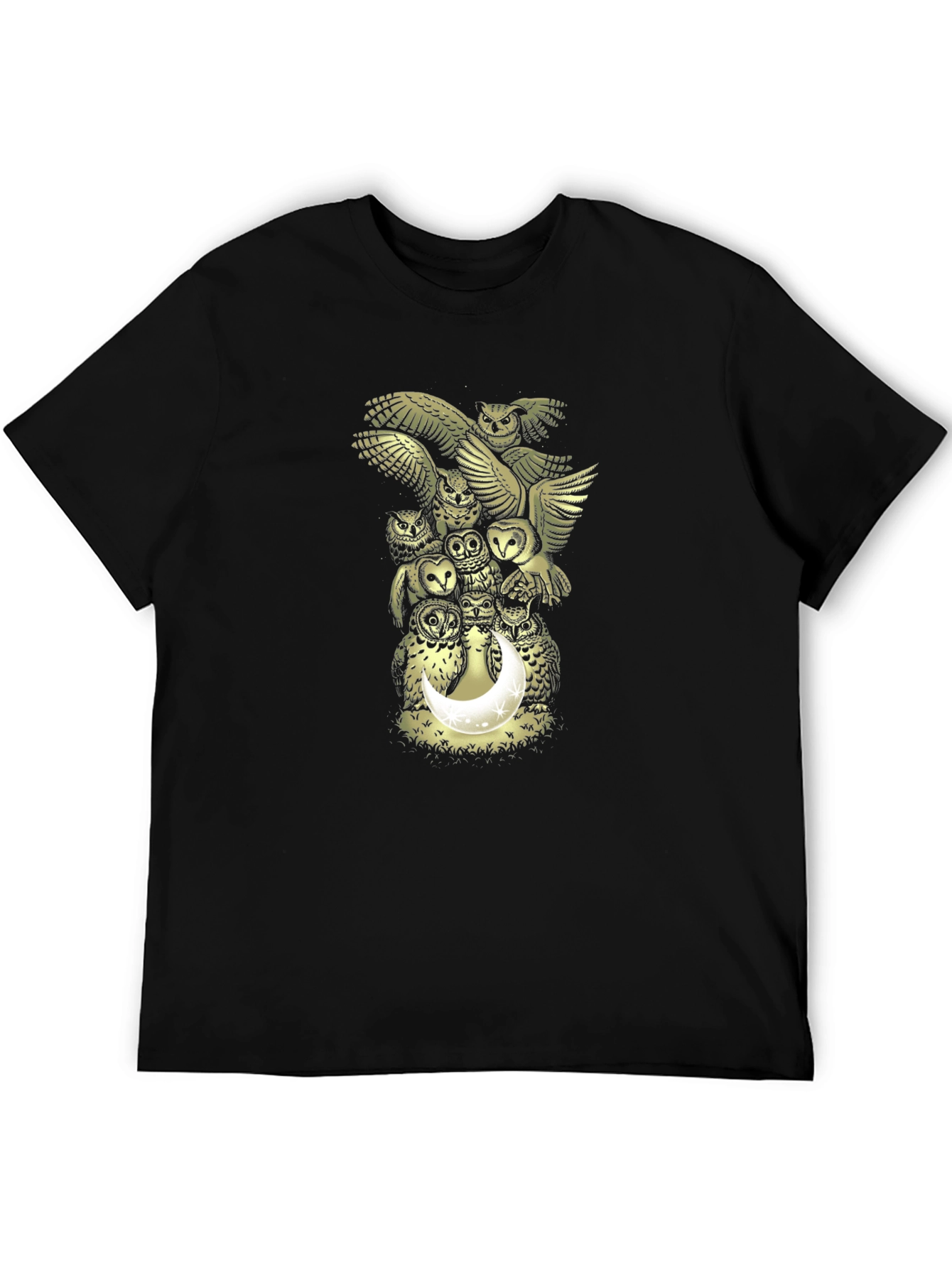 Owl Moon Graphic Print Mens Black T-Shirt