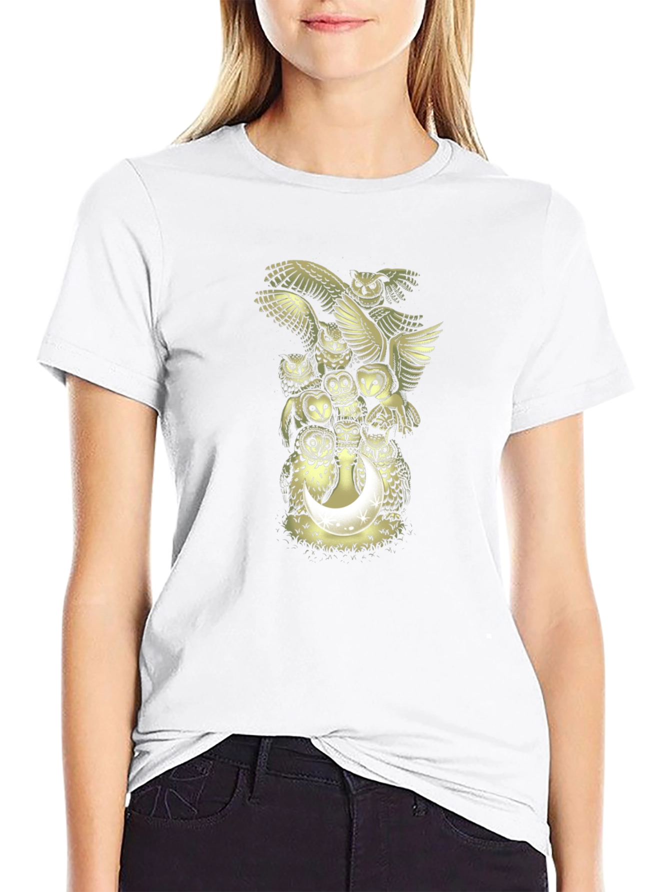 Owl Moon Graphic Print Mens Black T-Shirt