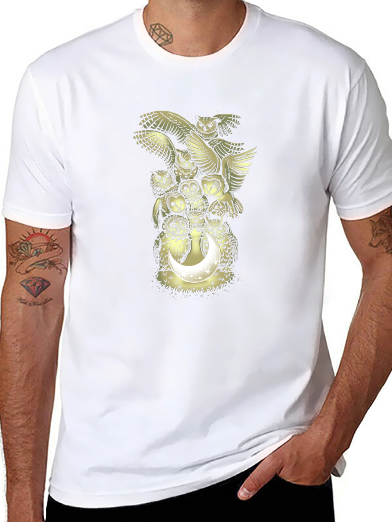 Owl Moon Graphic Print Mens Black T-Shirt