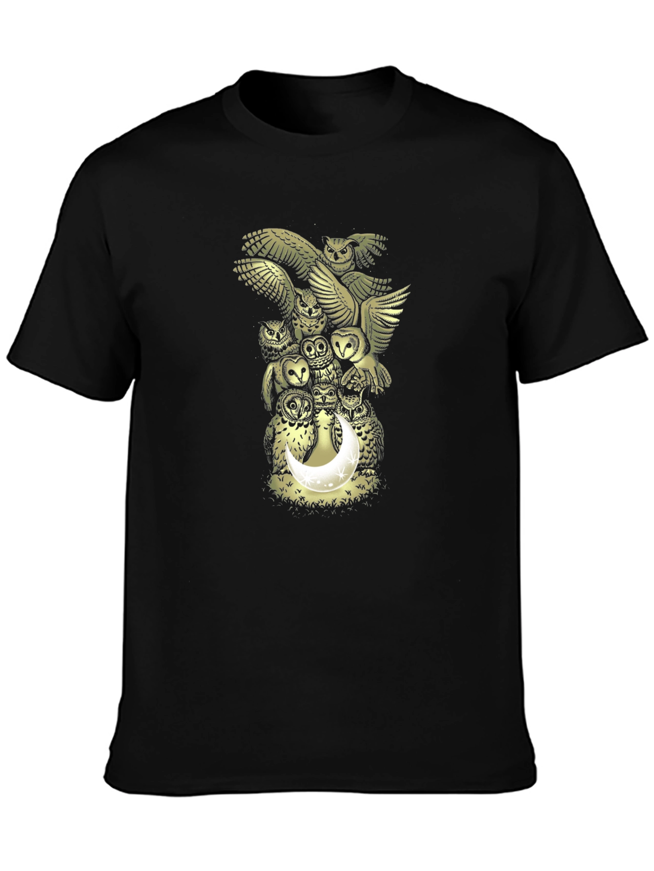 Owl Moon Graphic Print Mens Black T-Shirt