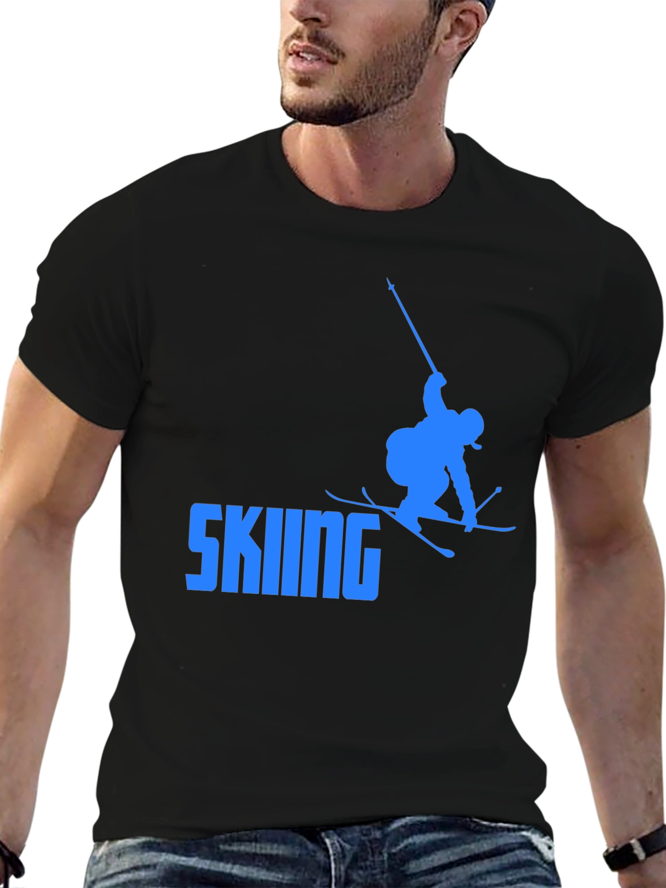 Skiing Graphic Tee - Cool Black T-Shirt