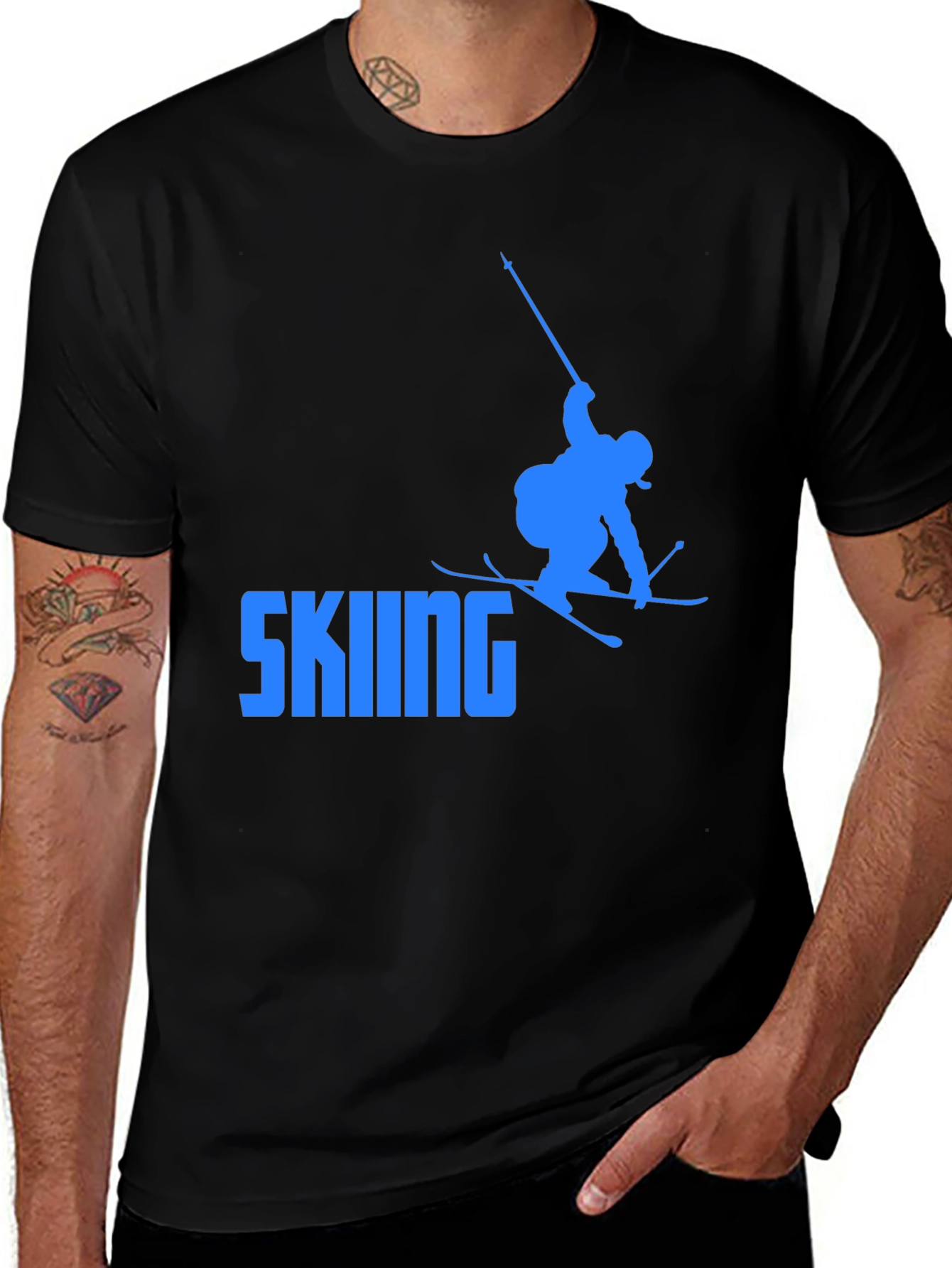 Skiing Graphic Tee - Cool Black T-Shirt