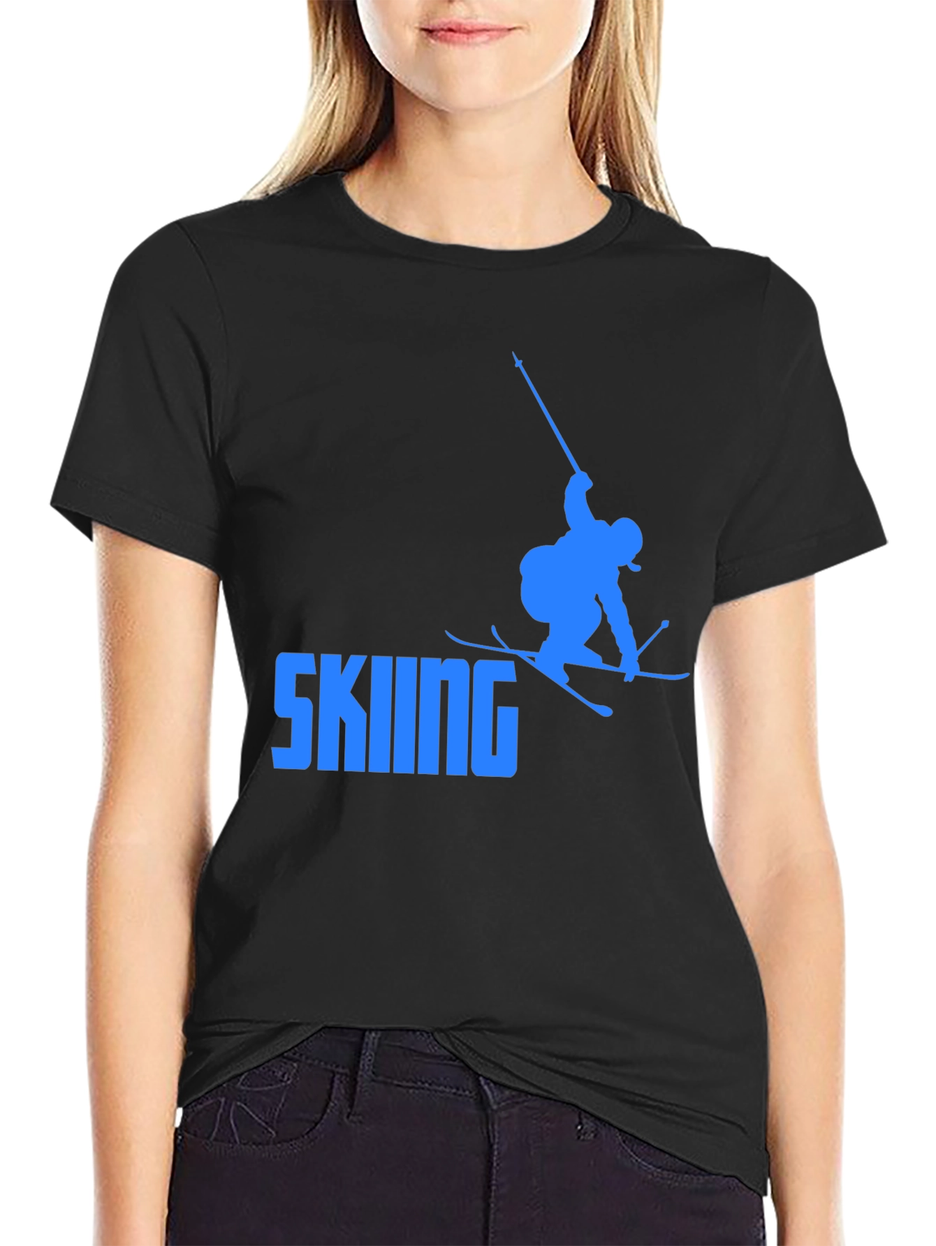 Skiing Graphic Tee - Cool Black T-Shirt