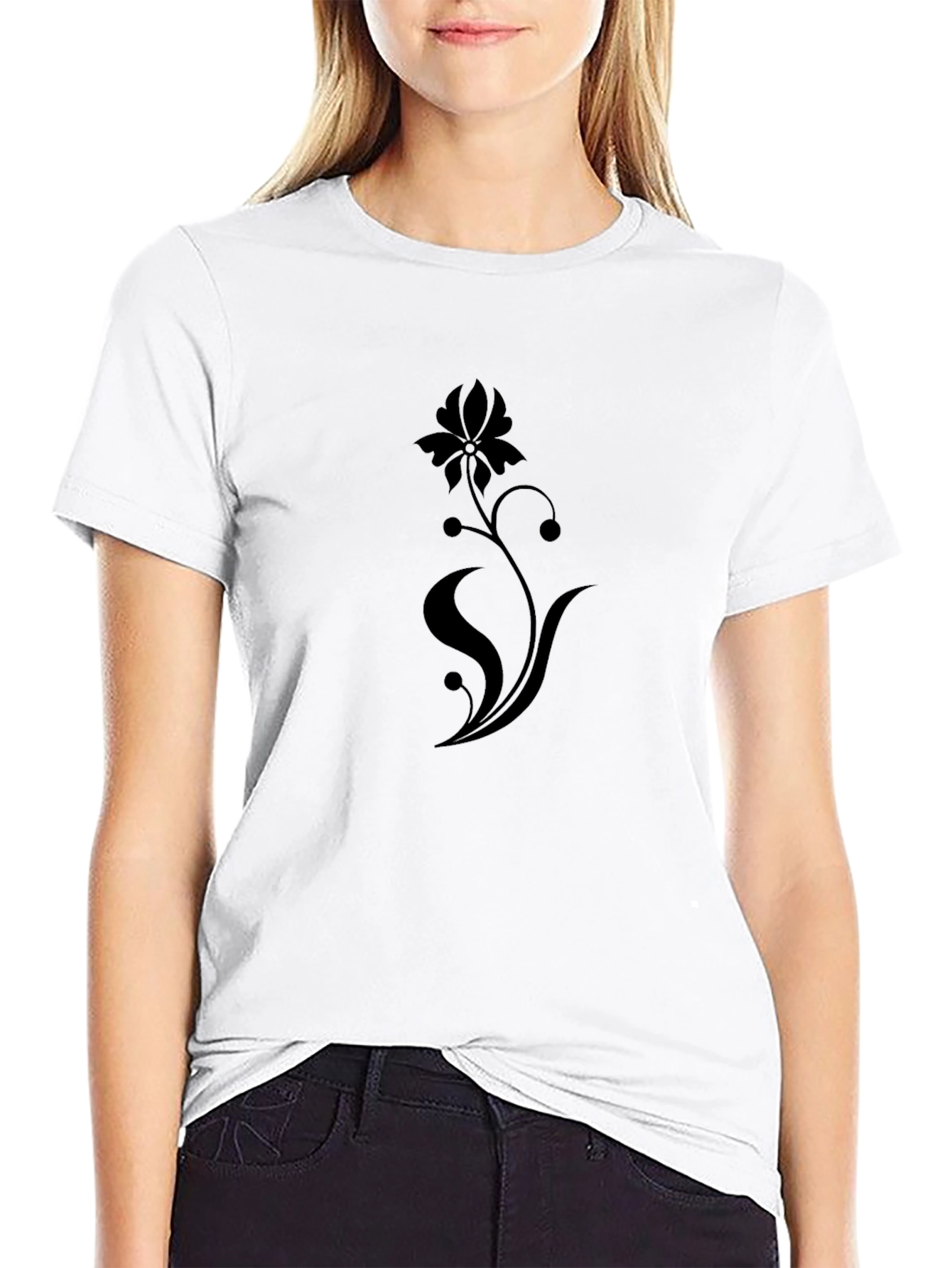 Black Floral Print Stylish Mens T-Shirt