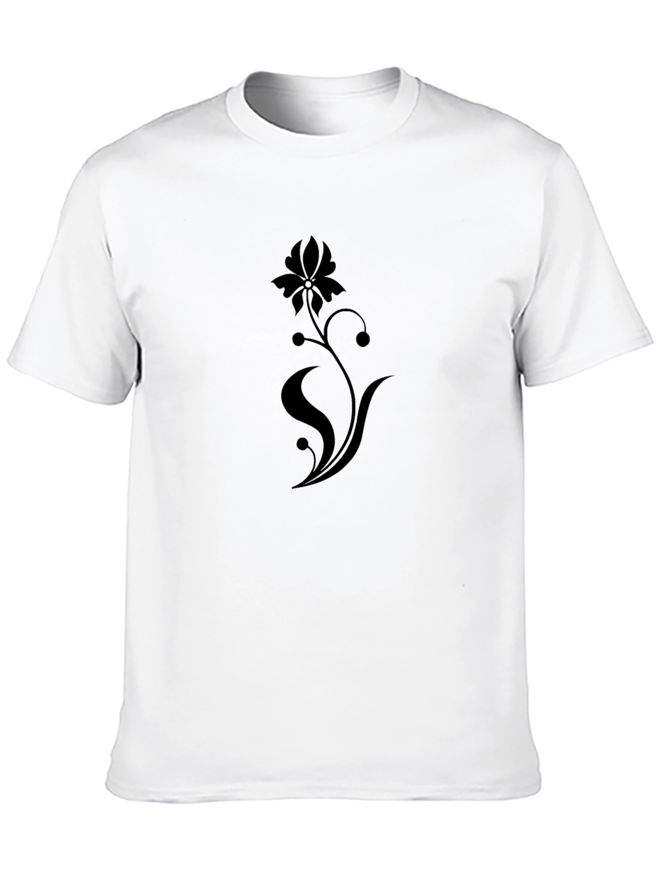Black Floral Print Stylish Mens T-Shirt