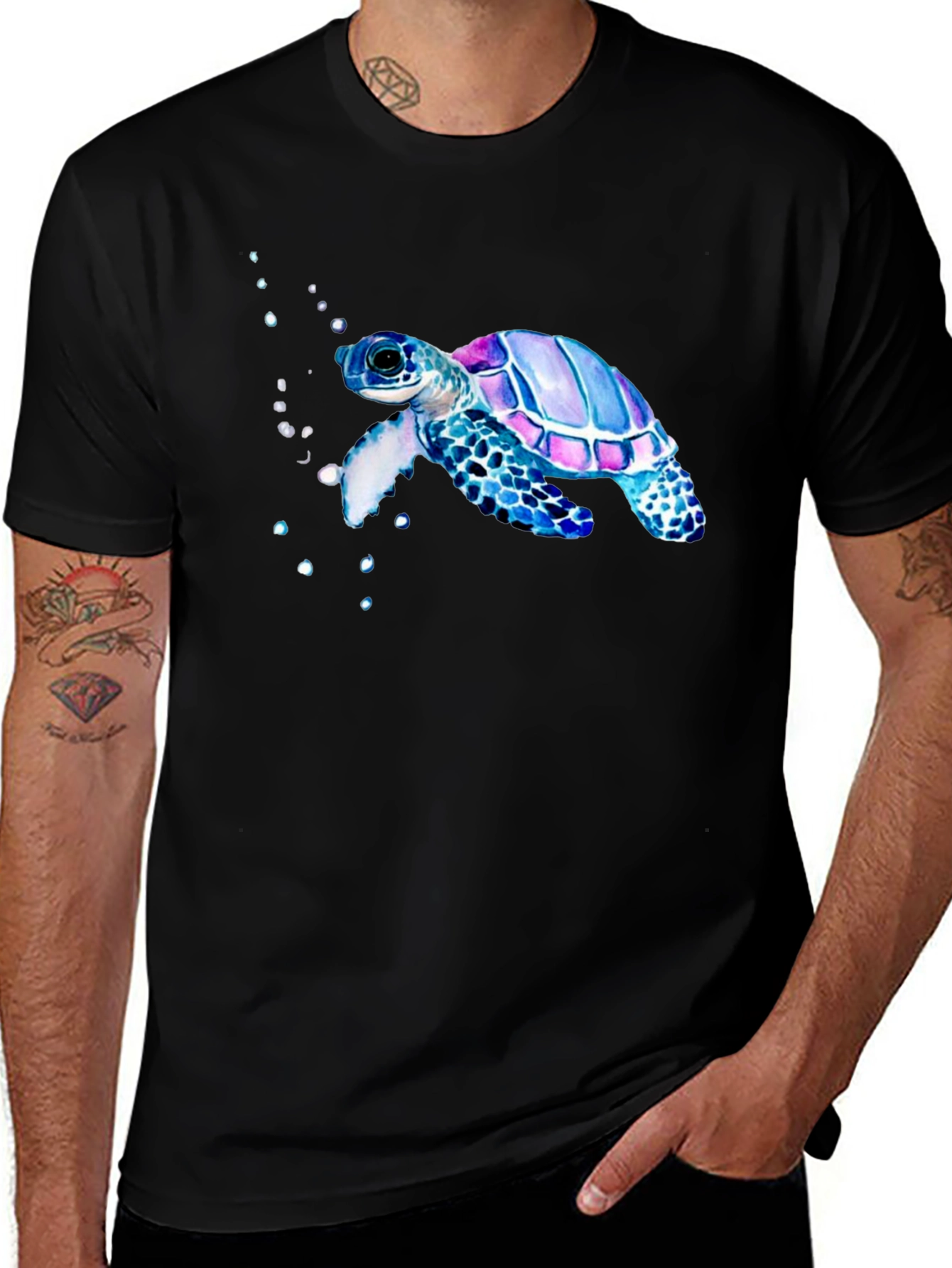 Sea Turtle Graphic Tee - Black Casual T-Shirt