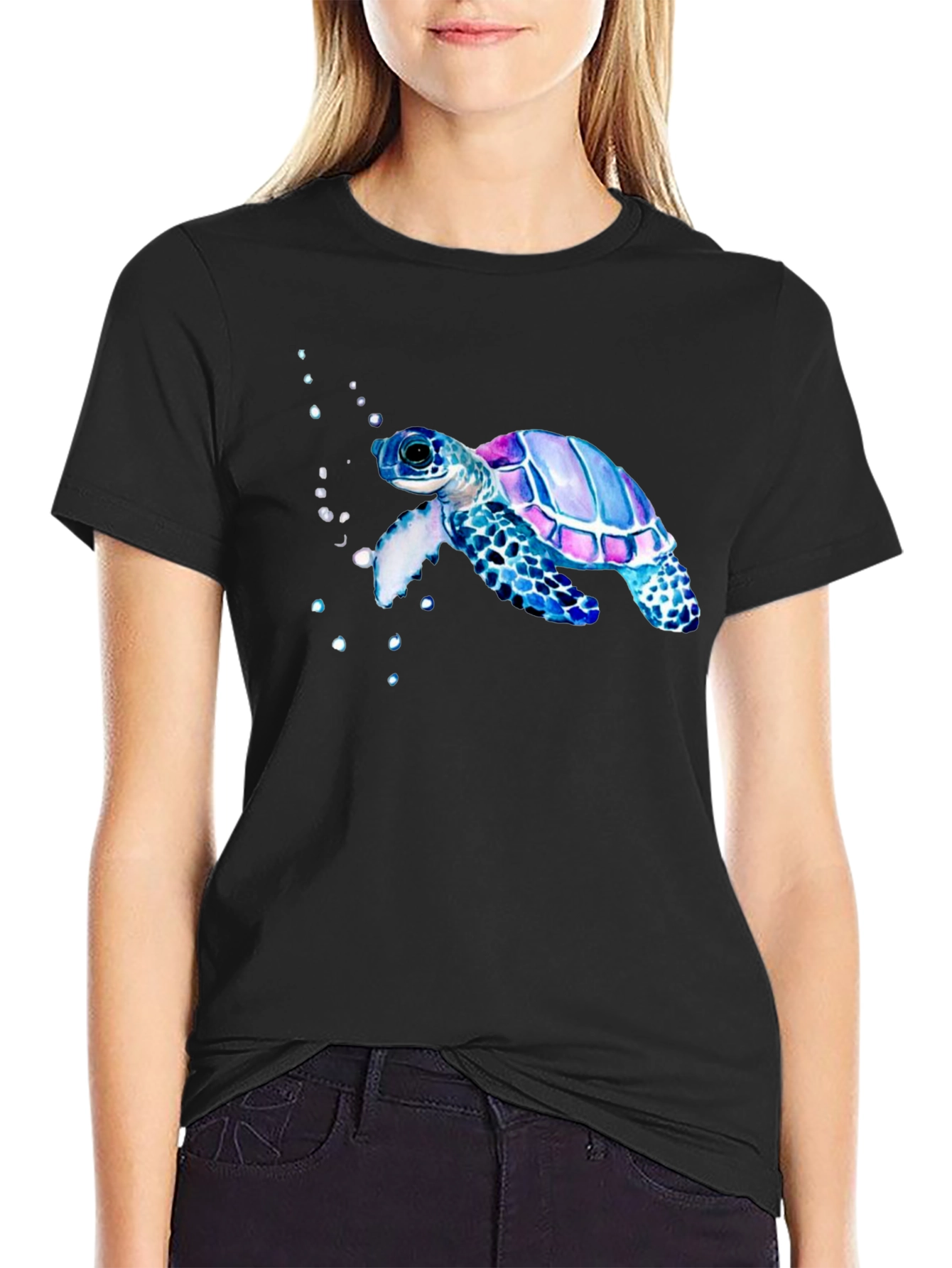 Sea Turtle Graphic Tee - Black Casual T-Shirt