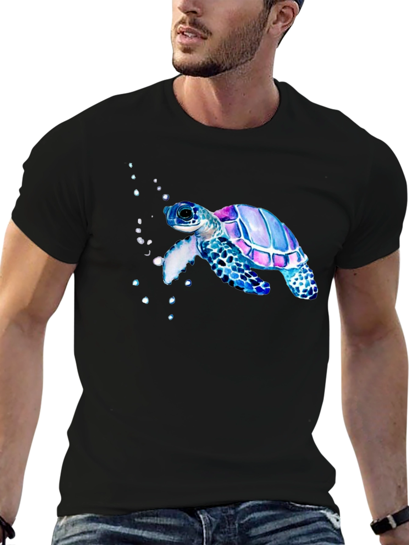 Sea Turtle Graphic Tee - Black Casual T-Shirt