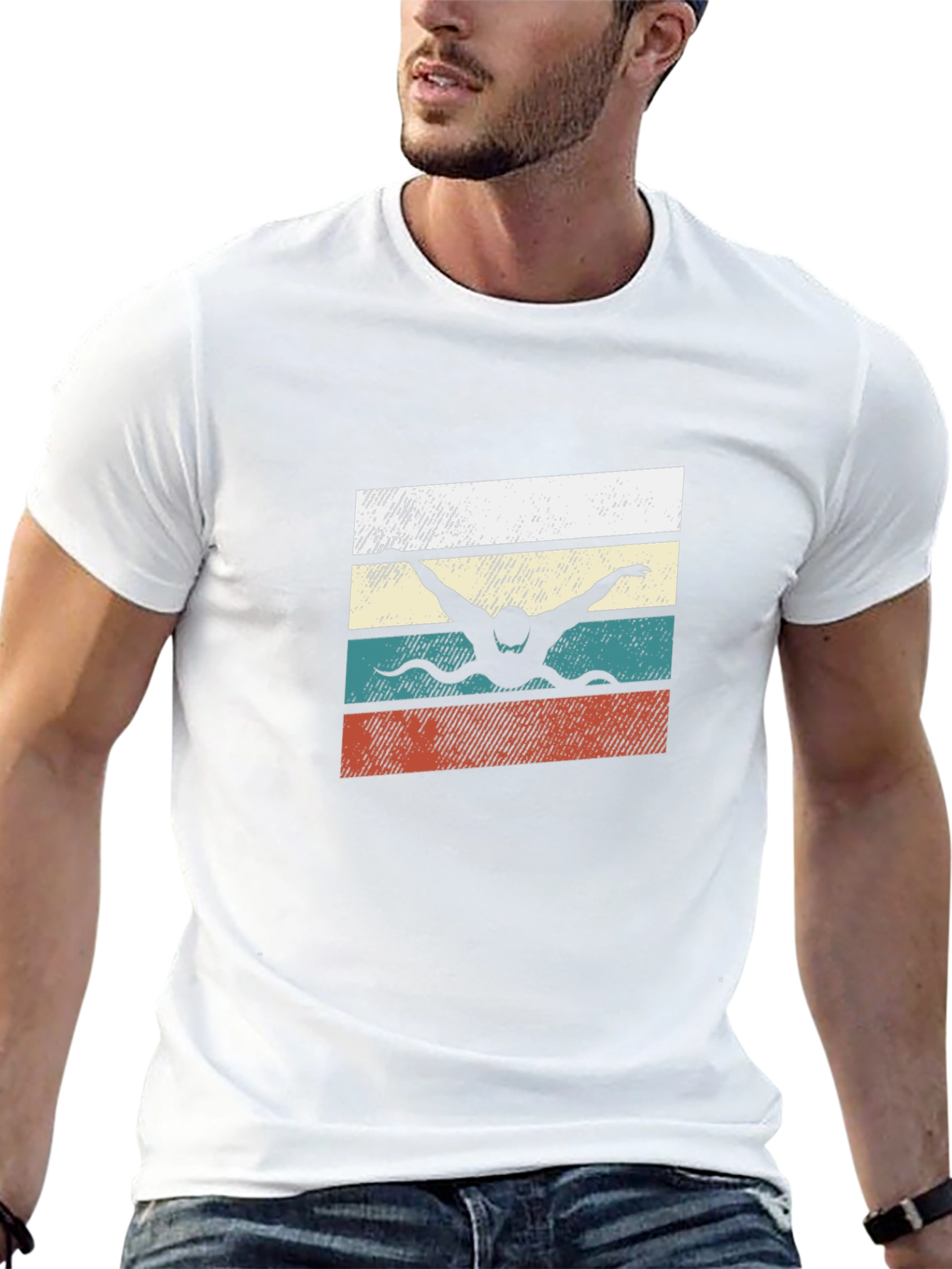 Retro Swimmer Graphic Tee - Black