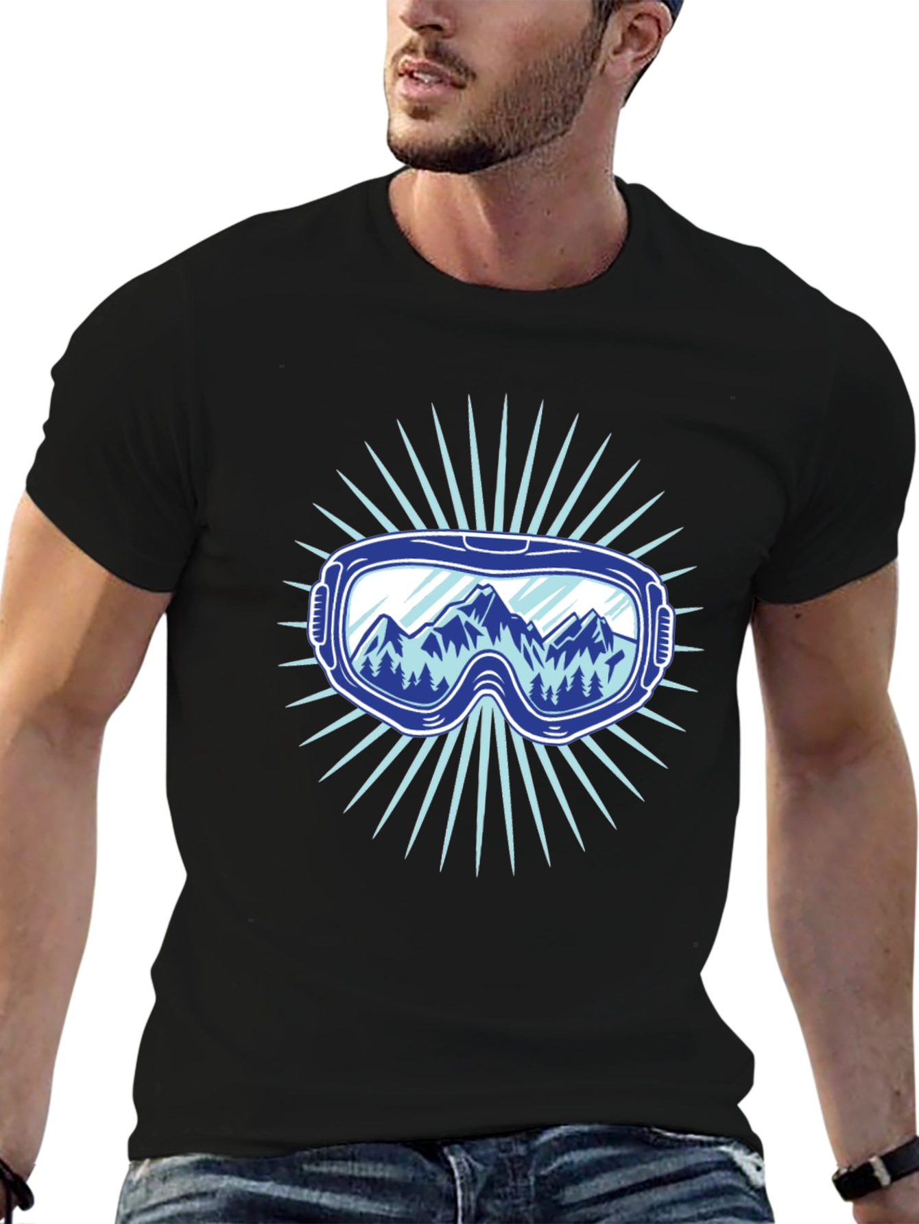 Mountains Ski Goggles Graphic Tee - Black