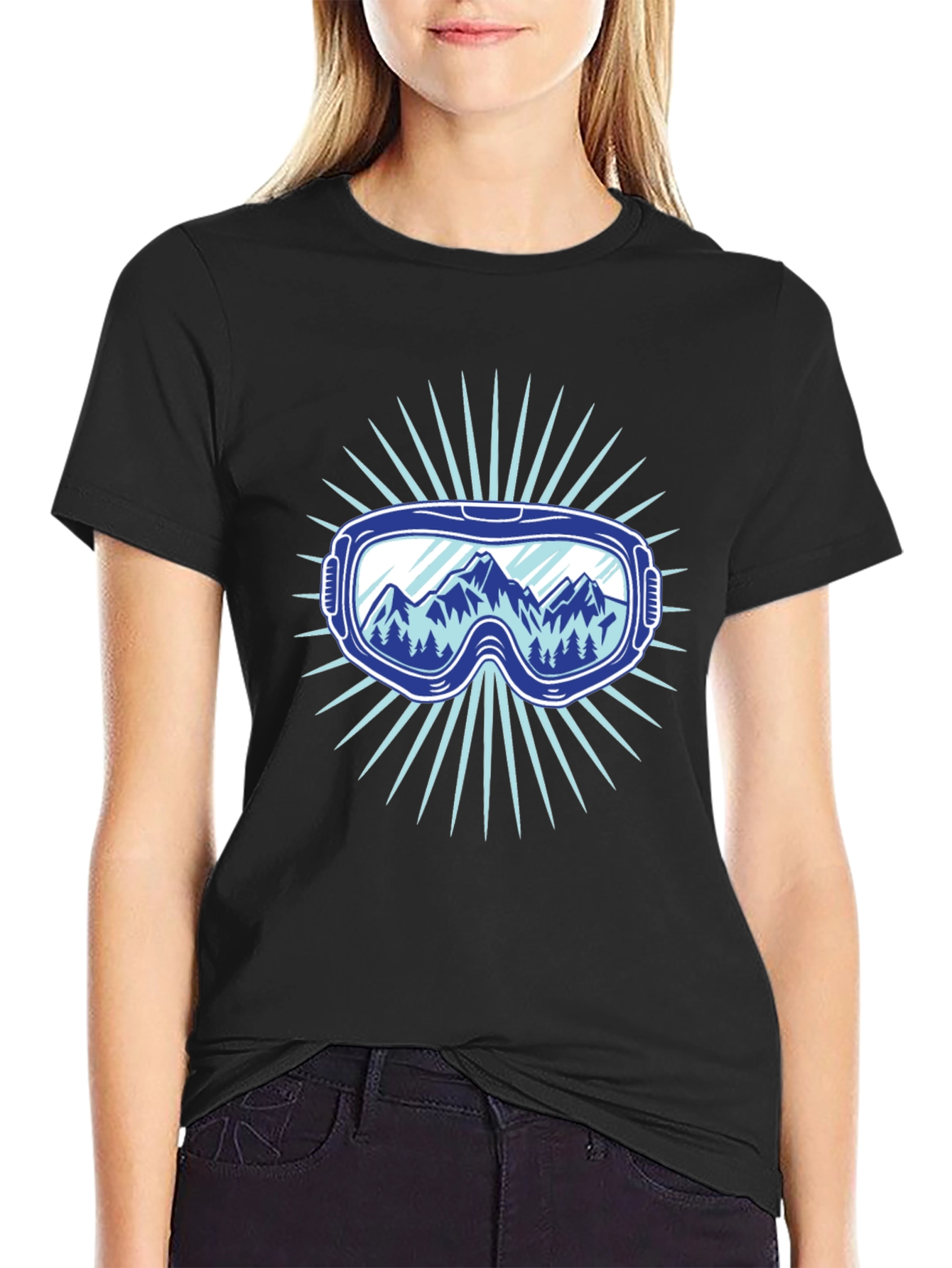 Mountains Ski Goggles Graphic Tee - Black