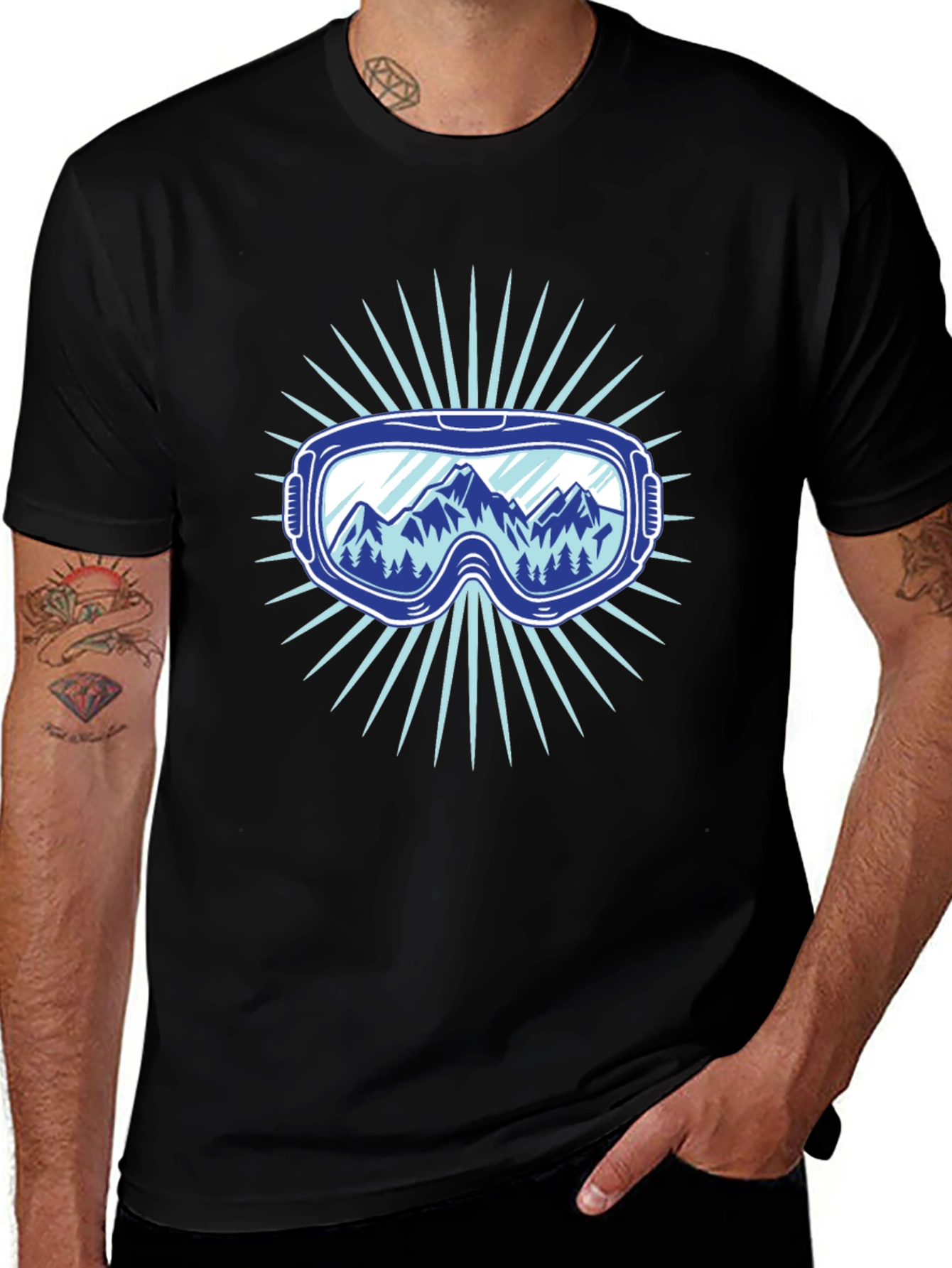 Mountains Ski Goggles Graphic Tee - Black