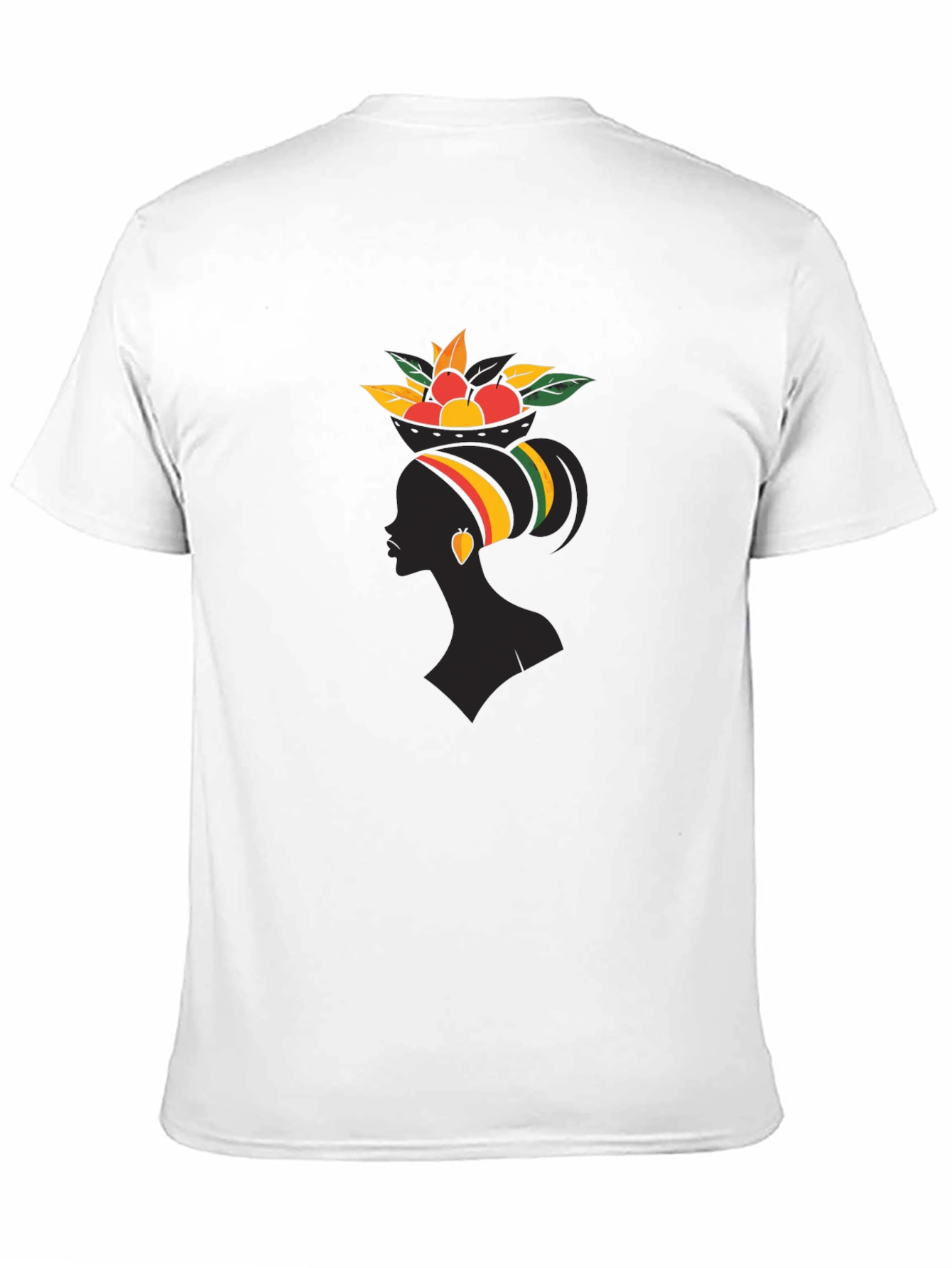 Stylish Black Graphic T-Shirt - African Woman Fruit Design