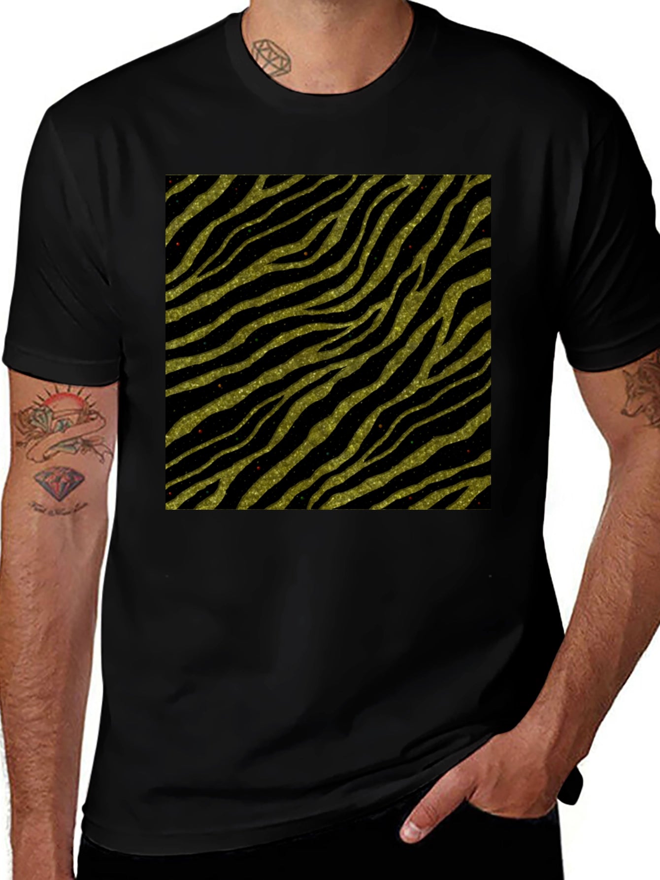 Zebra Stripe T-Shirt - Gold Glitter Animal Print Tee