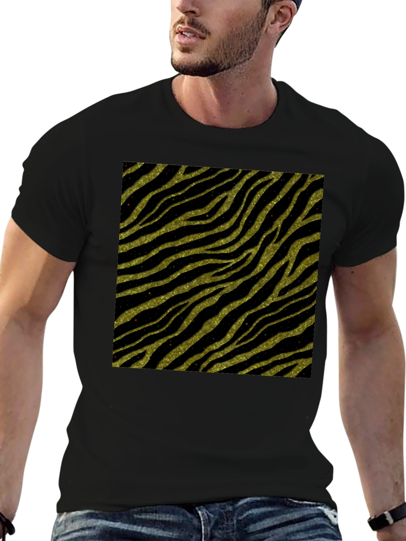 Zebra Stripe T-Shirt - Gold Glitter Animal Print Tee