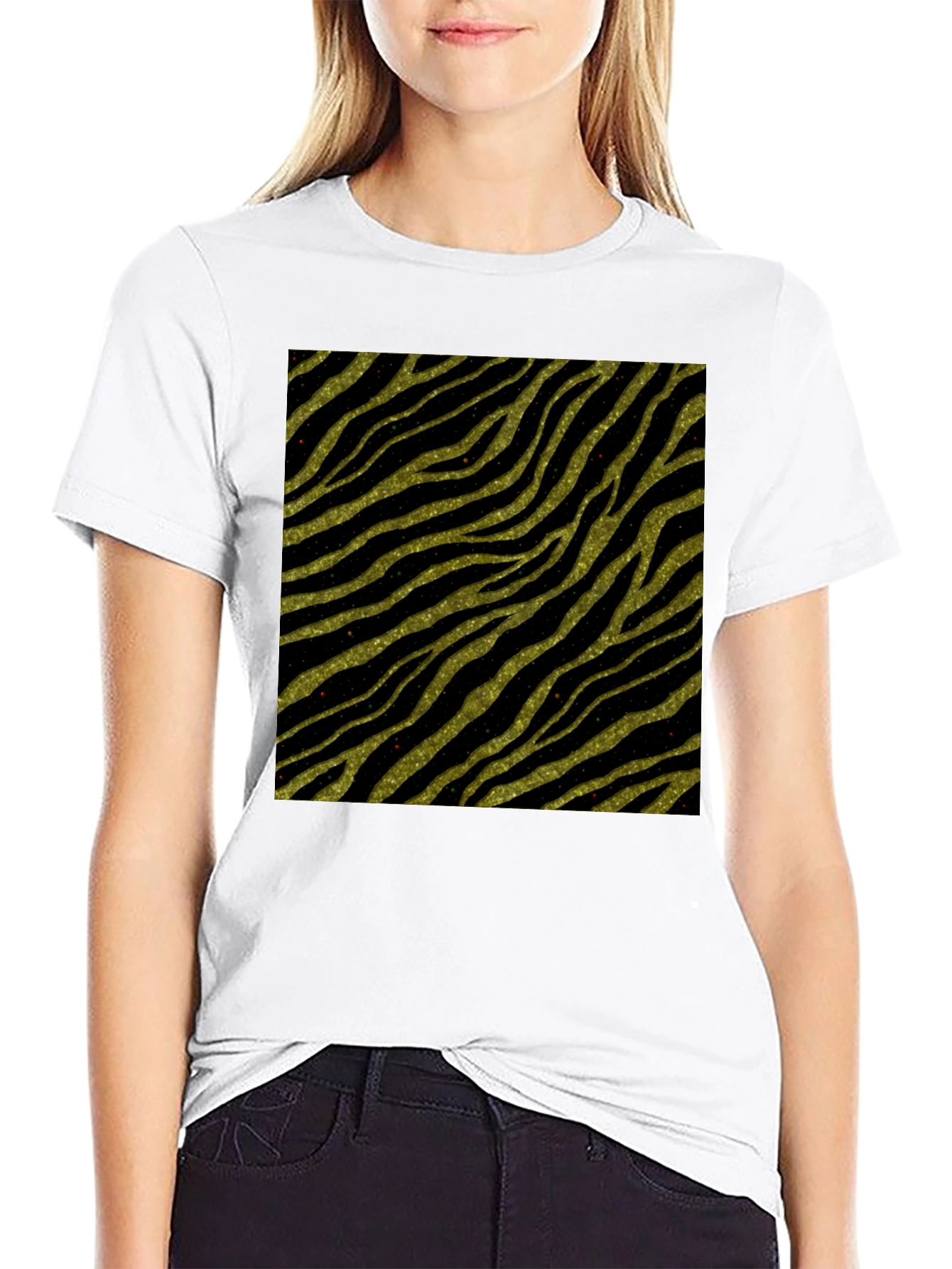 Zebra Stripe T-Shirt - Gold Glitter Animal Print Tee