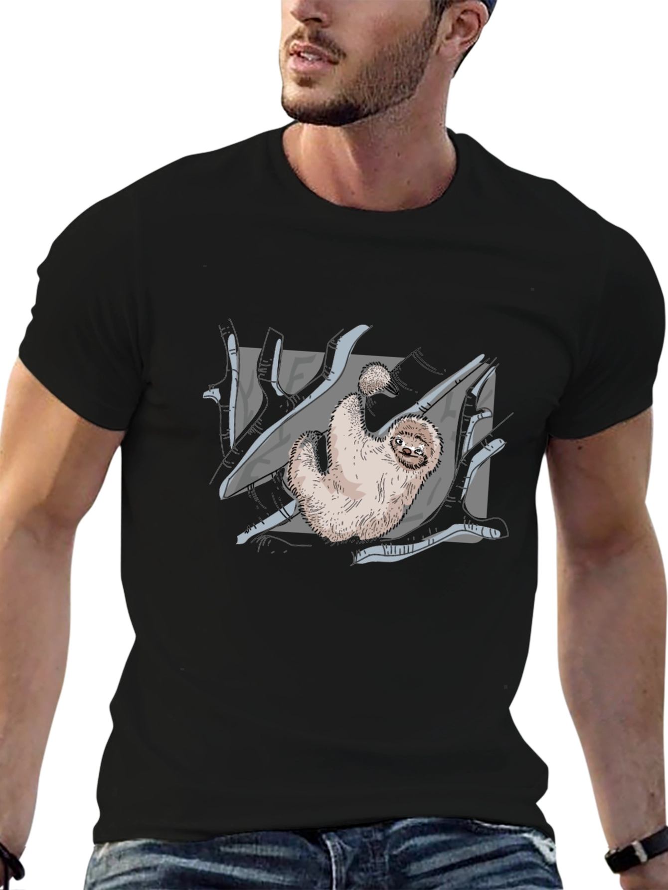 Sloth Graphic Print Black T-Shirt