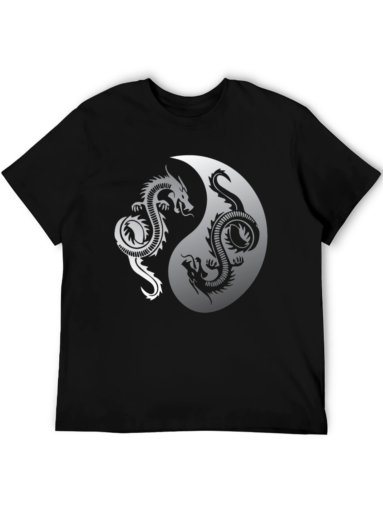 Yin Yang Dragon Graphic Black T-Shirt