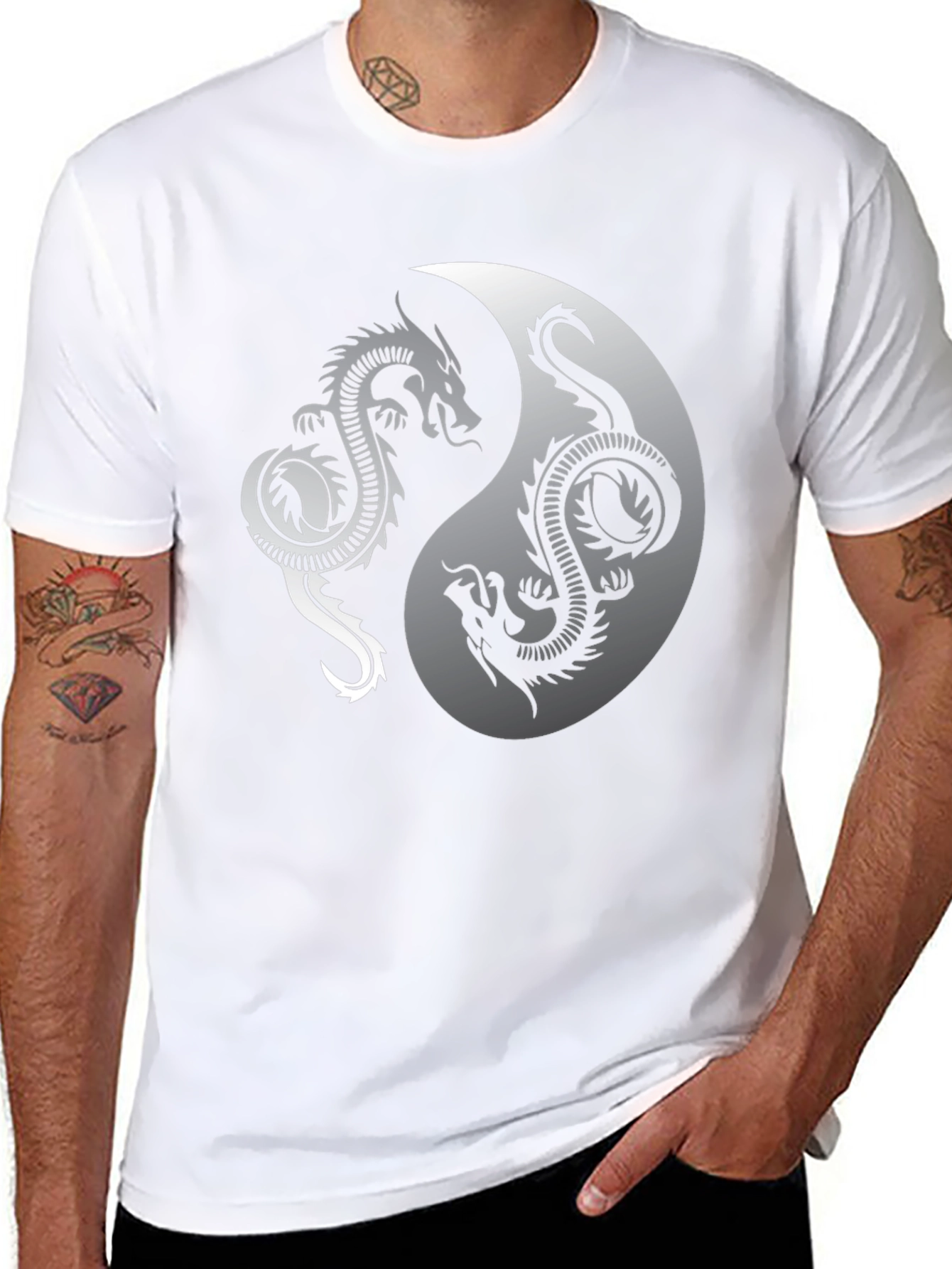 Yin Yang Dragon Graphic Black T-Shirt