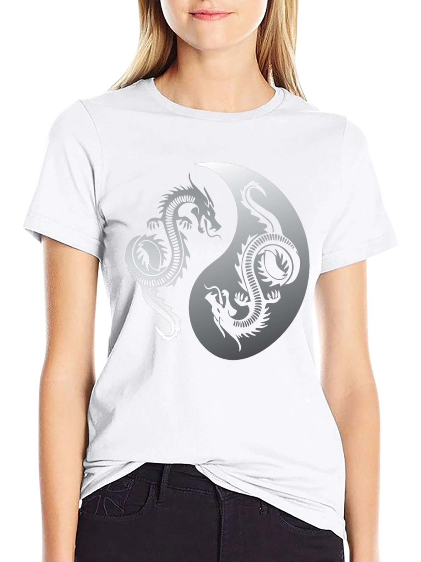 Yin Yang Dragon Graphic Black T-Shirt