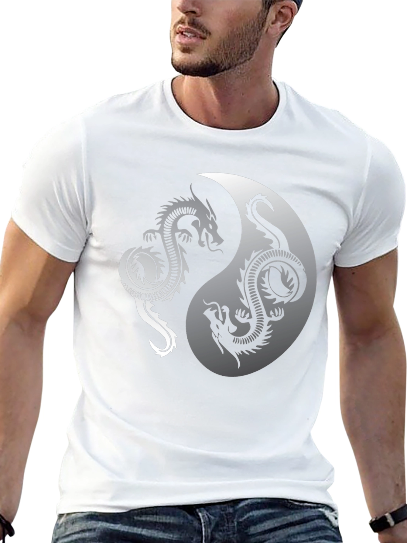 Yin Yang Dragon Graphic Black T-Shirt